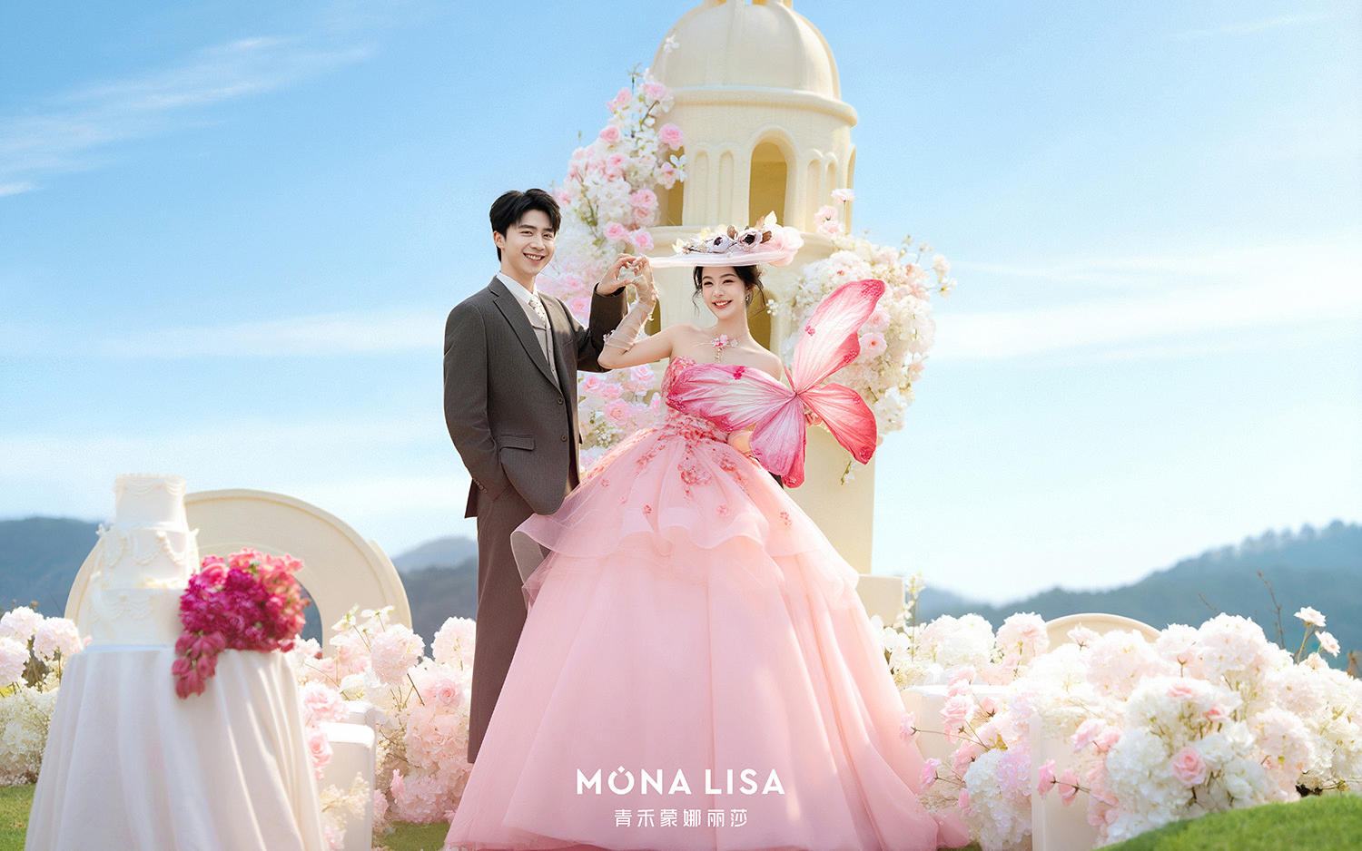 城堡花園粉色花神婚紗照，浪漫到不真實