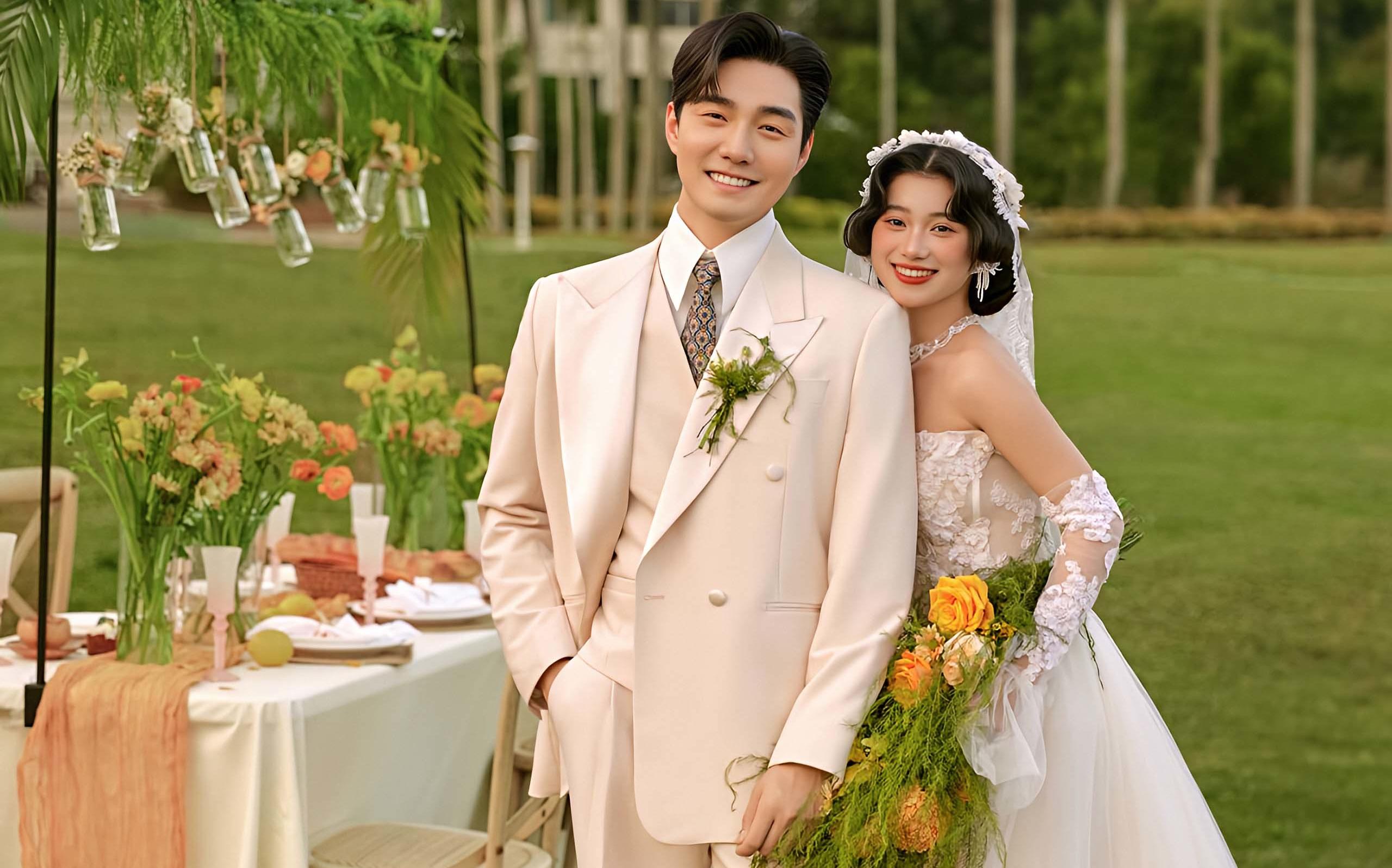 落入电影画报里的法式婚纱照 广州外景