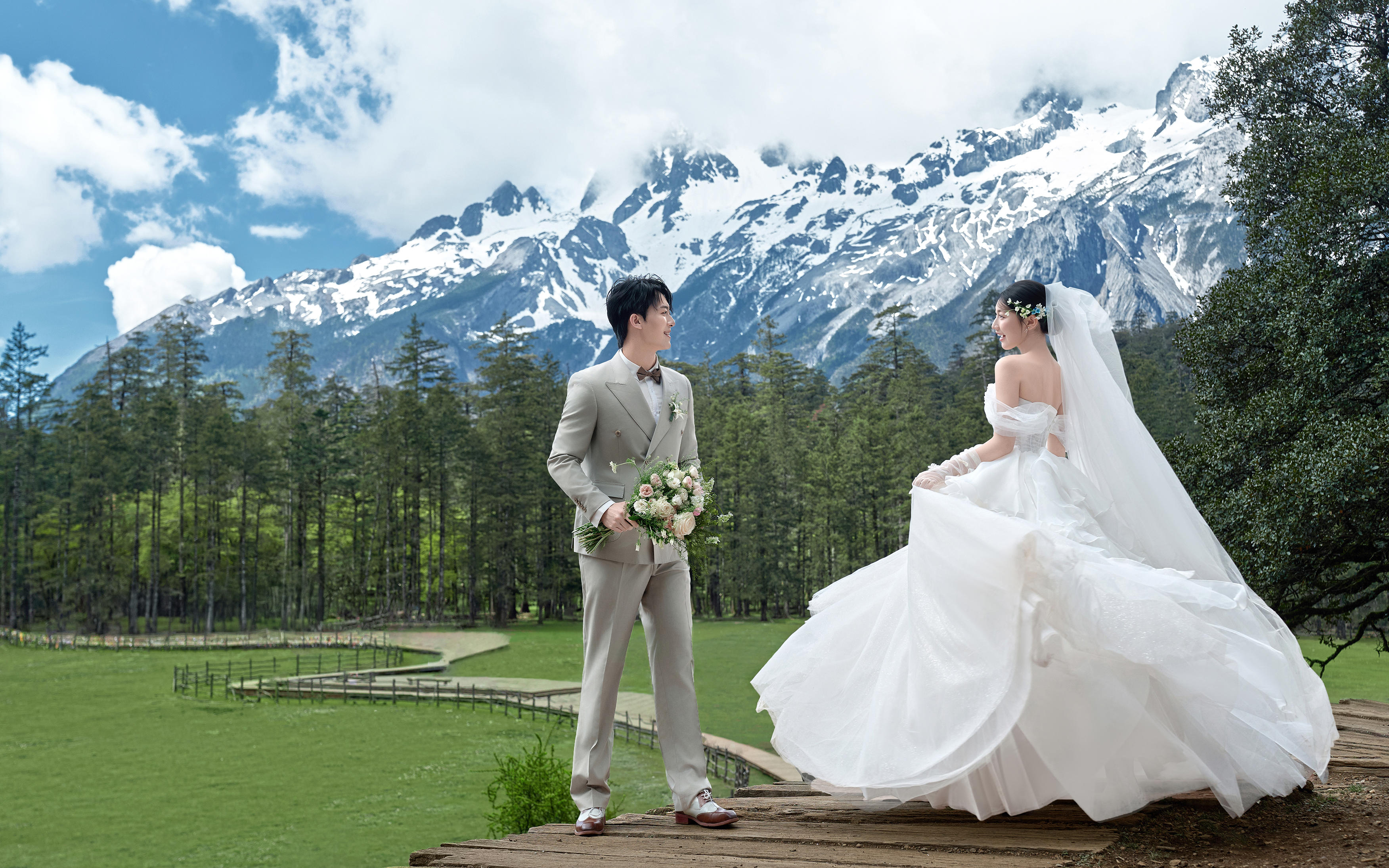 云杉坪婚纱照｜在雪山秘境拍到北欧童话