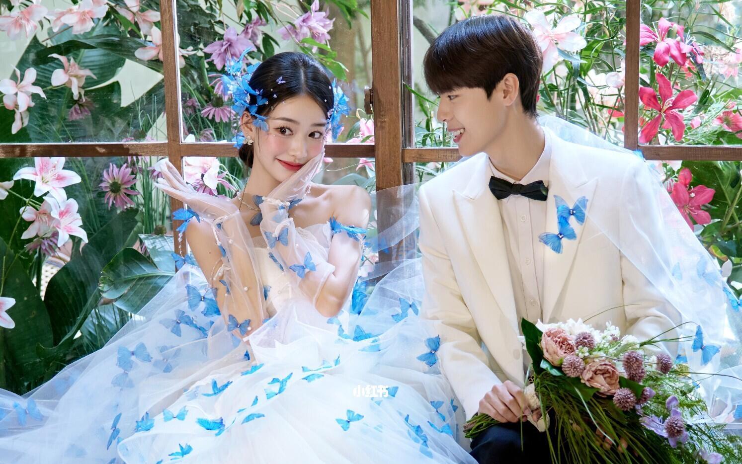 蝴蝶头纱的氛围感💓小众复古婚纱照