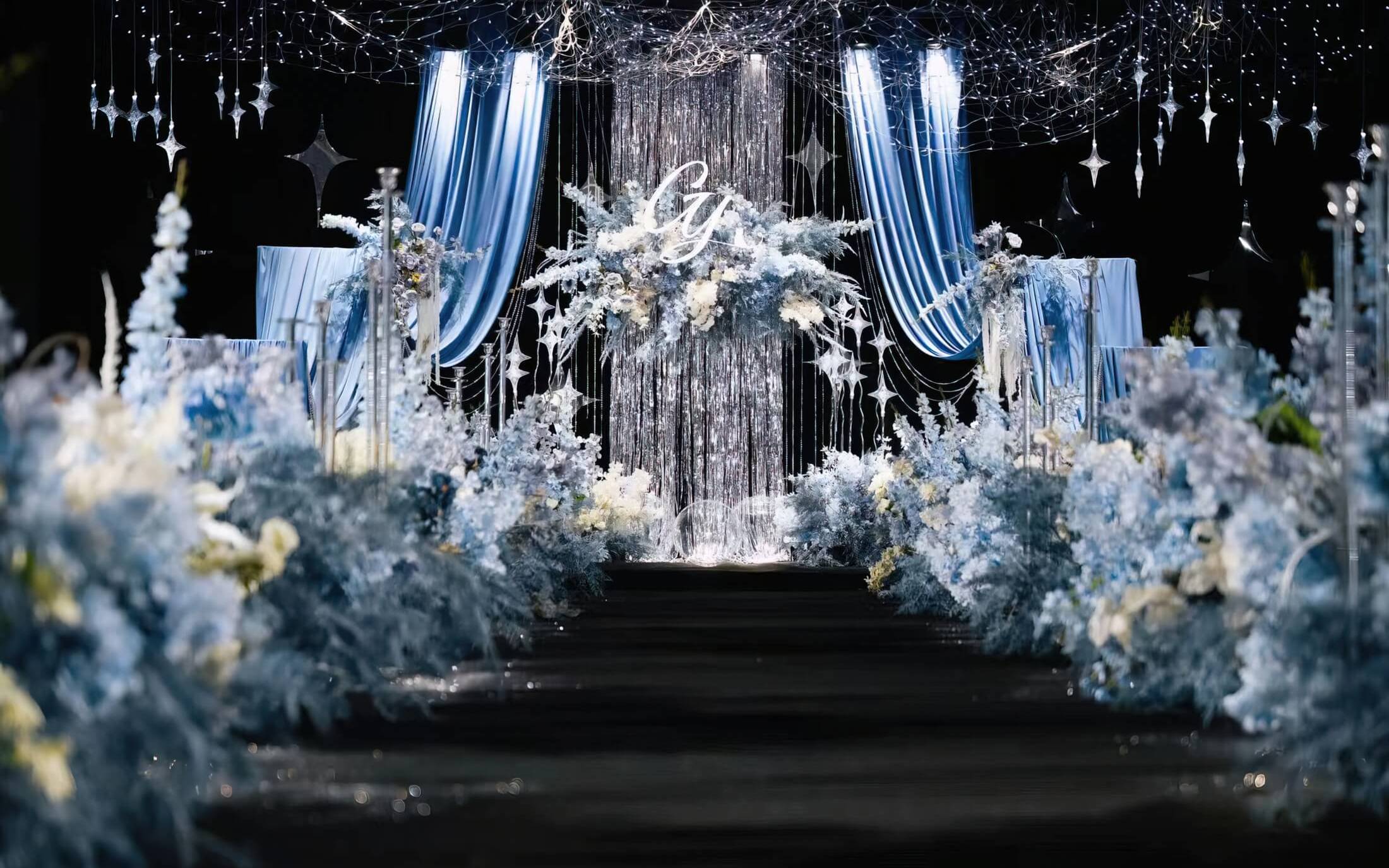 【缘梦阁】蓝色布幔雨丝帘婚礼