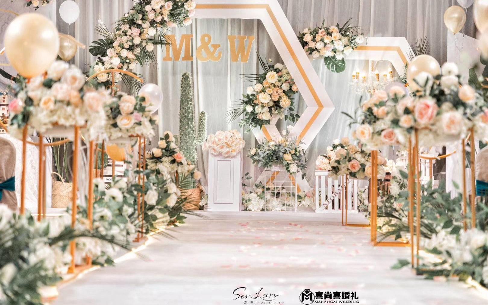 息县喜尚喜婚礼白色小清新两侧大屏定制婚礼