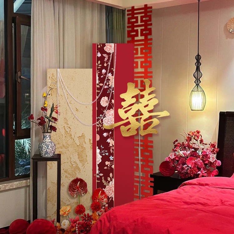 婚礼迎宾板布置 酒店居家装饰  男女方新房卧室中式订婚宴