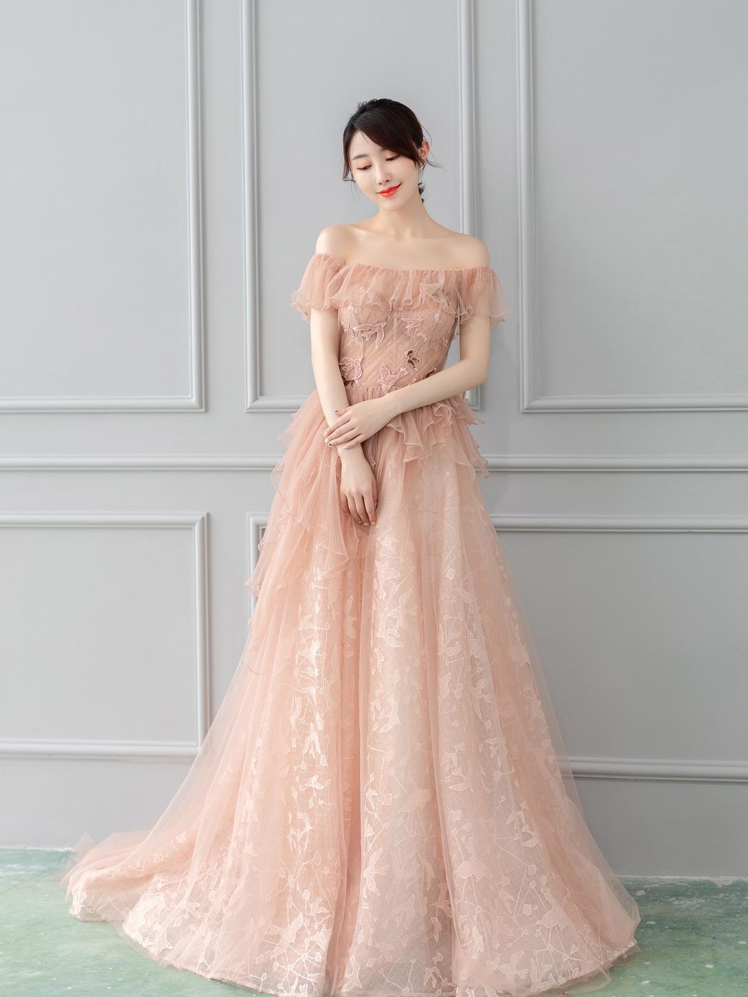 SWEET高定粉色敬酒服