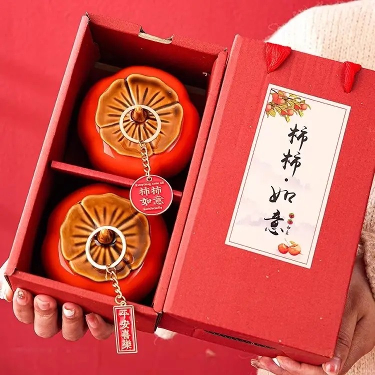 订婚宴布置桌摆柿柿如意摆件订婚用品
