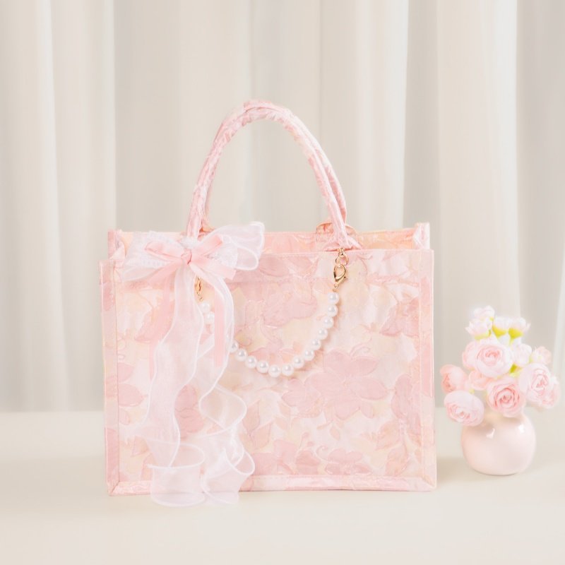 刺繡粉色手提包 女伴娘小眾高級感實(shí)用結(jié)婚伴手禮