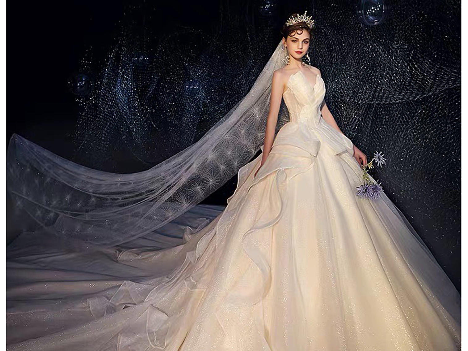 【花解语嫁衣】抹胸法式宫廷奢华星空拖尾主仪式纱