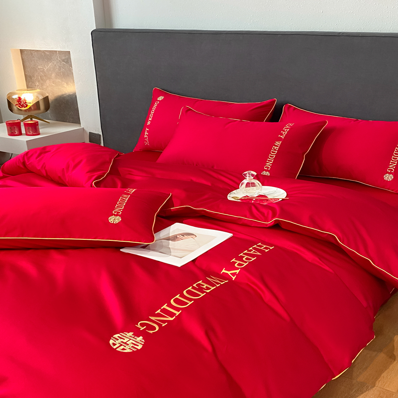 婚慶四件套新中式磨毛刺繡965587（床單+被套+2個枕套）