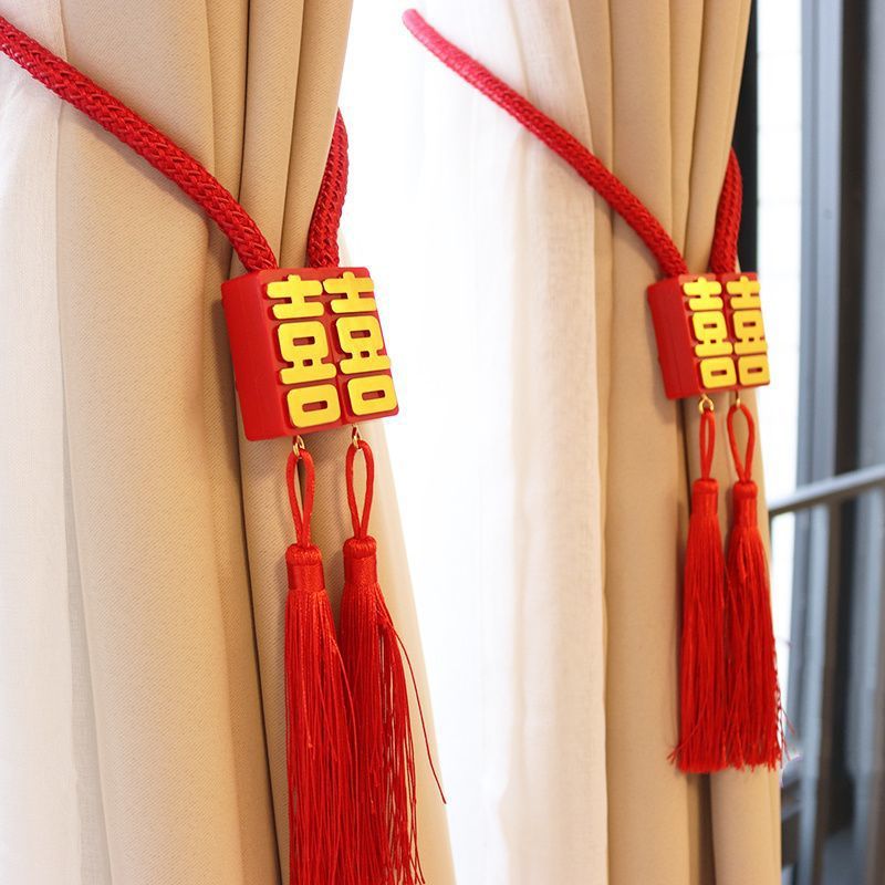 紅雙喜窗簾綁帶 綁繩環(huán)扣磁吸掛扣 創(chuàng)意中式房間結(jié)婚慶婚禮裝飾用品