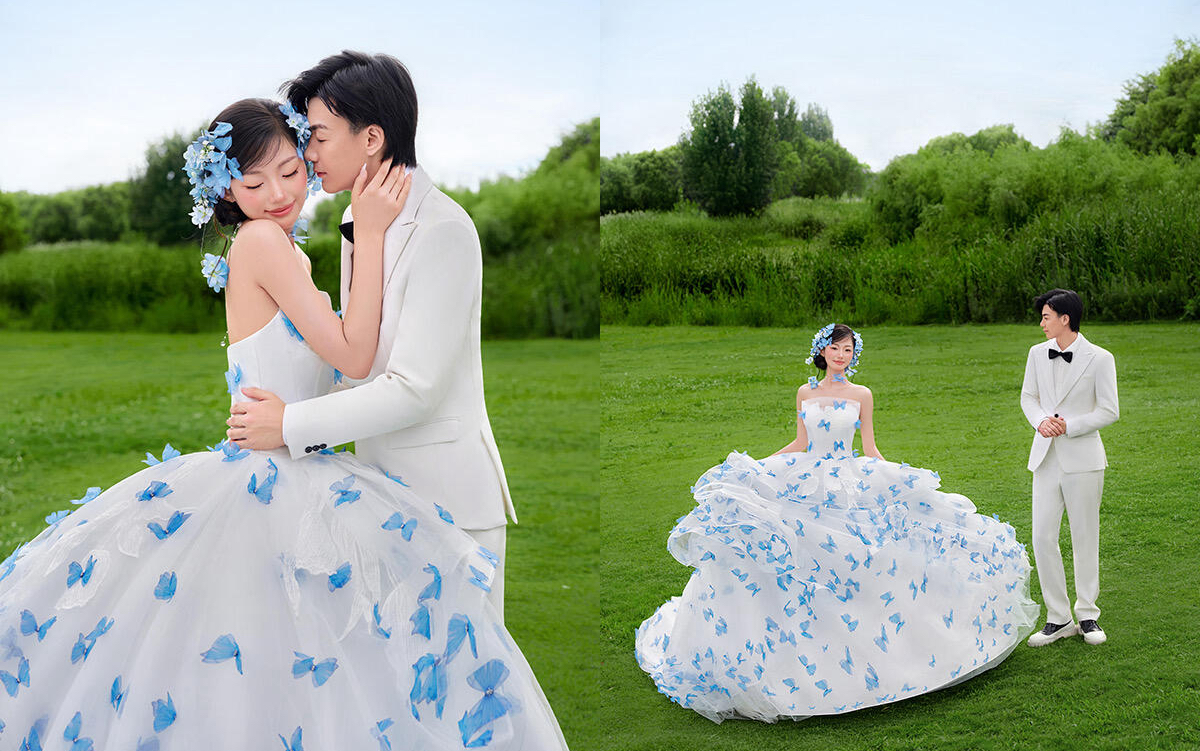藍(lán)色蝴蝶婚紗也太夢幻了吧??