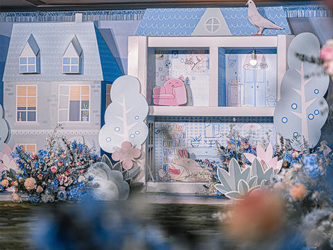 【猫兔小两口】温馨蓝色卡通浪漫屋子创意婚礼定制