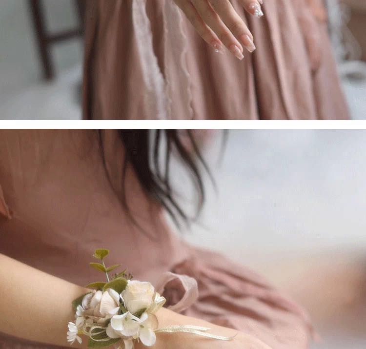 伴娘婚礼仿真花布艺新娘花童丝带手环高级感手腕花