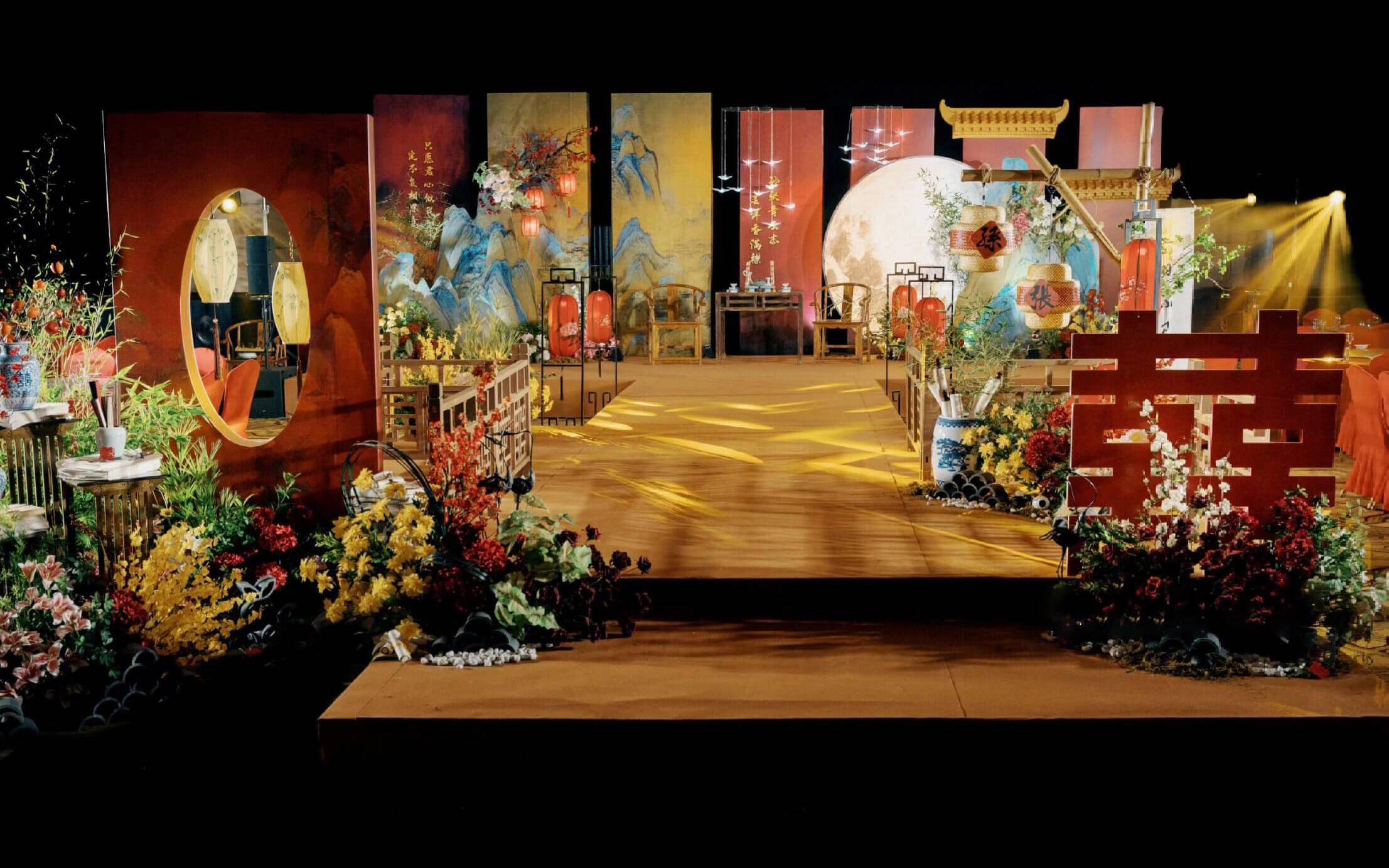 【美卡婚禮】室內酒店—無吊頂紅色中式山水婚禮