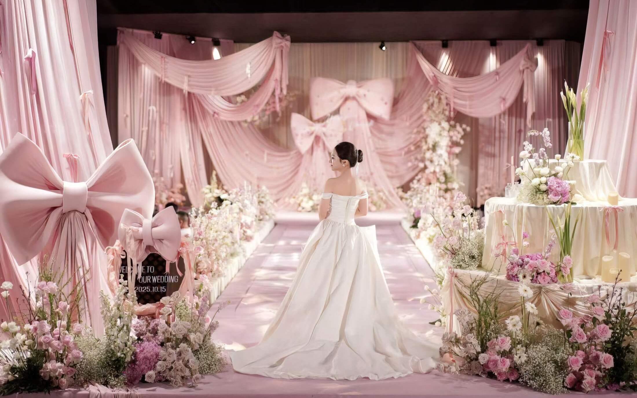  【囍记】粉色布幔蝴蝶结少女心婚礼