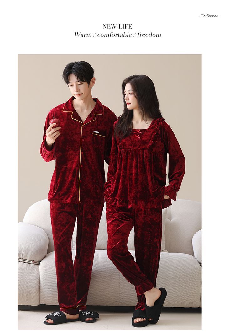 秋冬季钻石金丝绒加厚情侣睡衣
