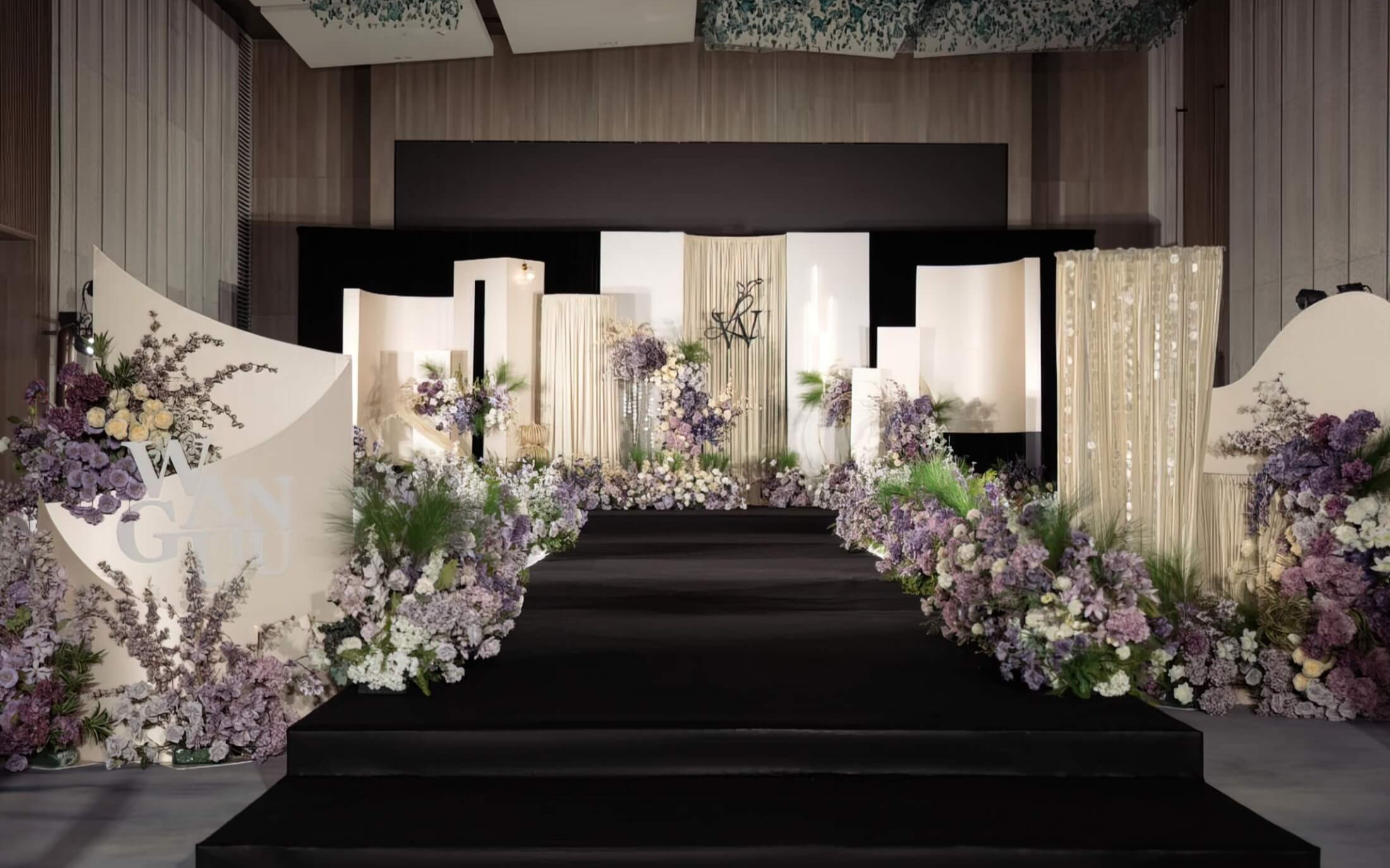 韩式简约香槟紫布幔婚礼