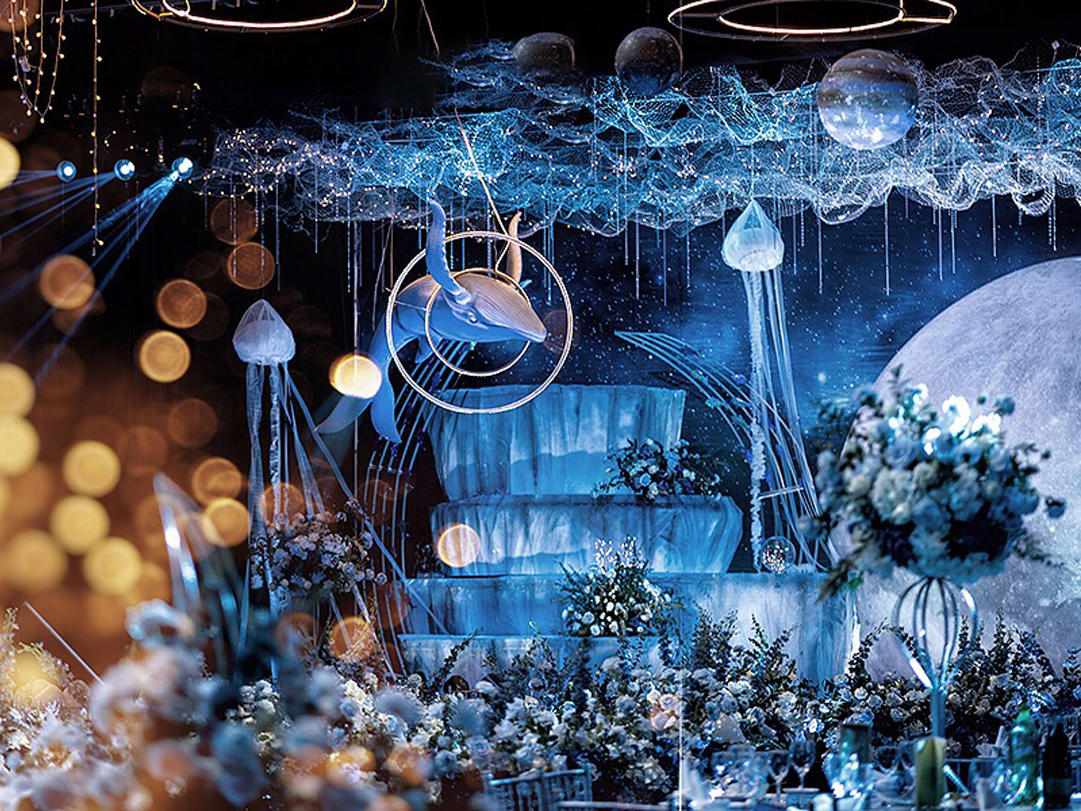 高级日蚀蓝镜面条装饰婚礼【铂悦婚礼】