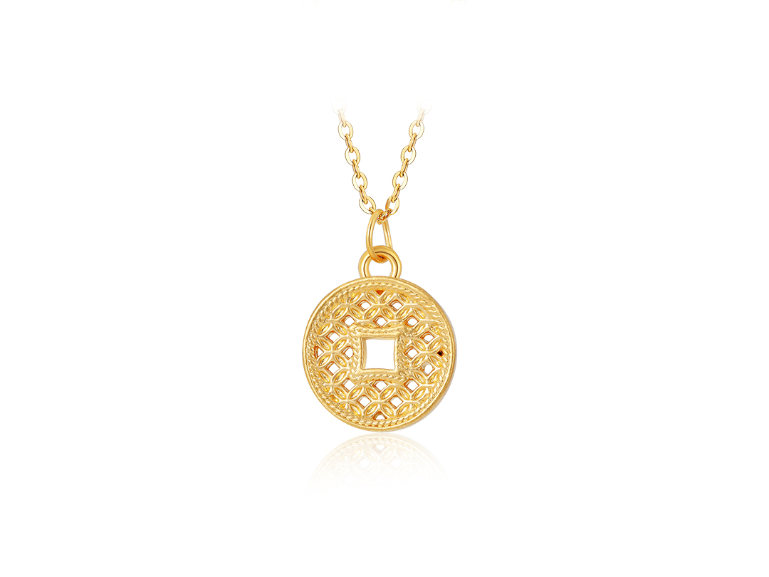 黃金足金999古法金錢吊墜