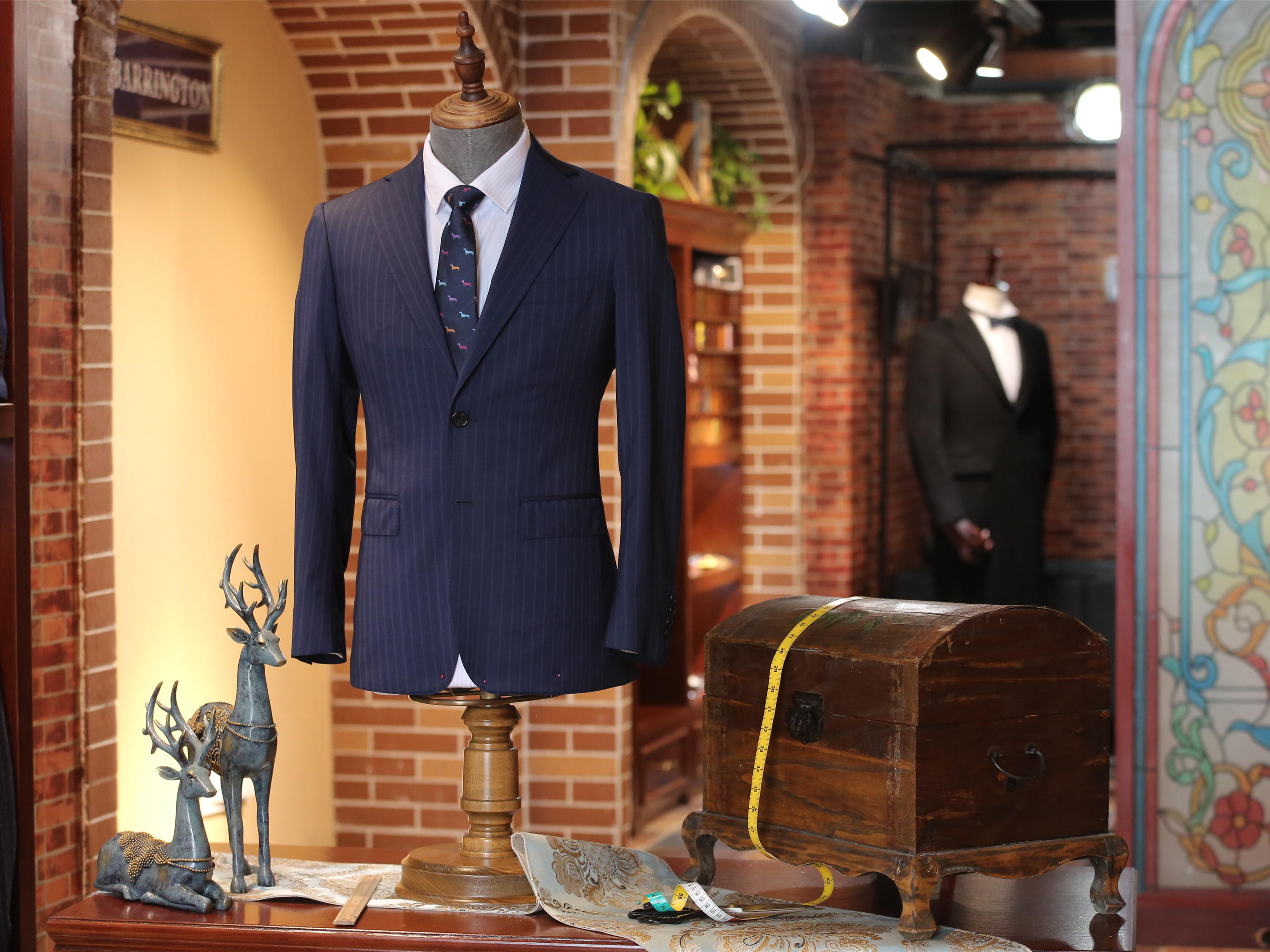 【职场精英10件套】藏蓝色暗条纹商务套系