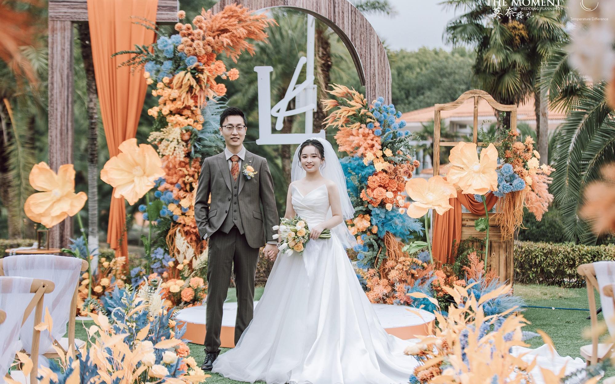 莫奈婚礼|法式花园饱满橙色+蓝色撞色户外婚礼