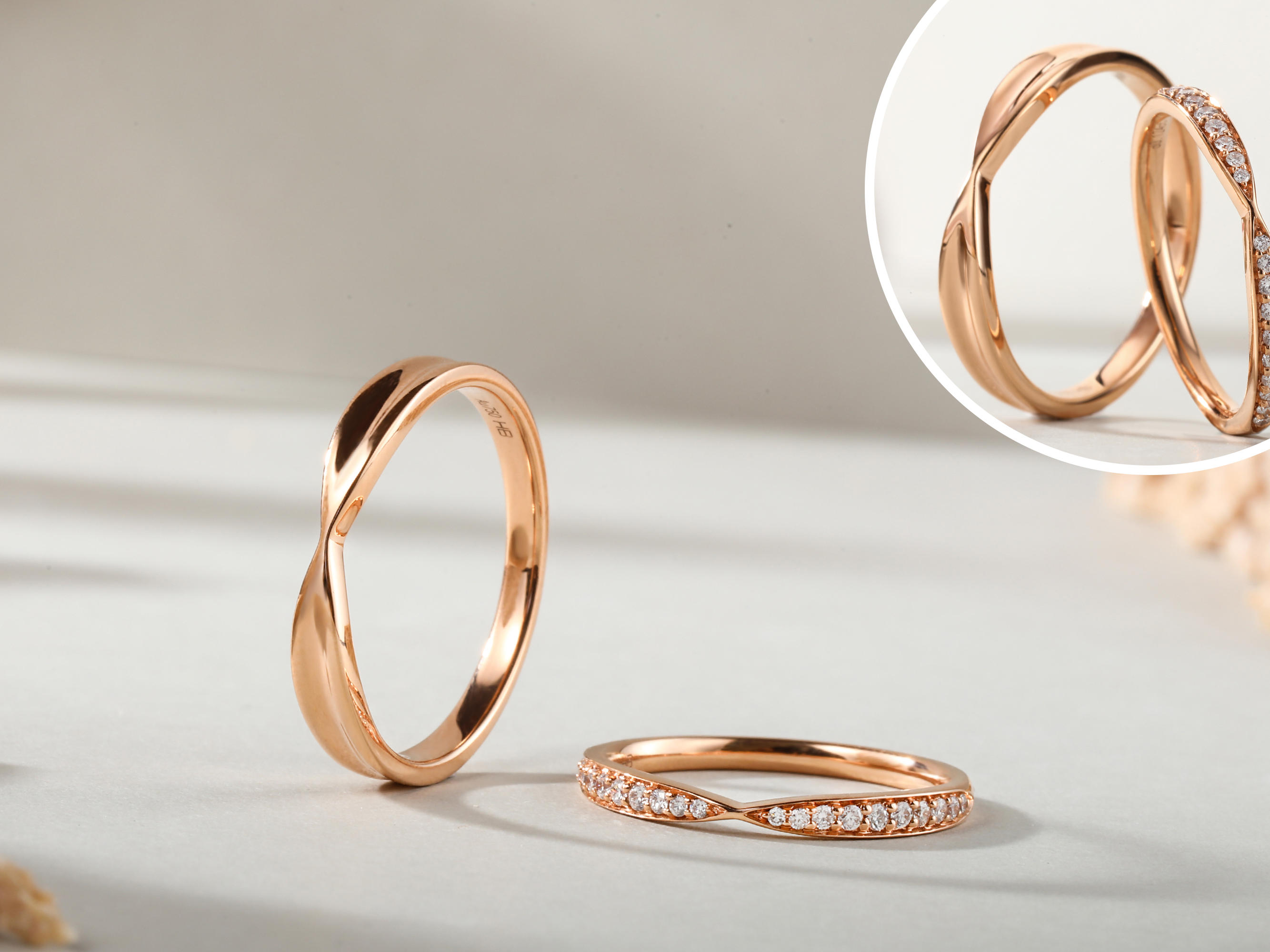 18k玫瑰金情侣对戒定制“小蝴蝶”