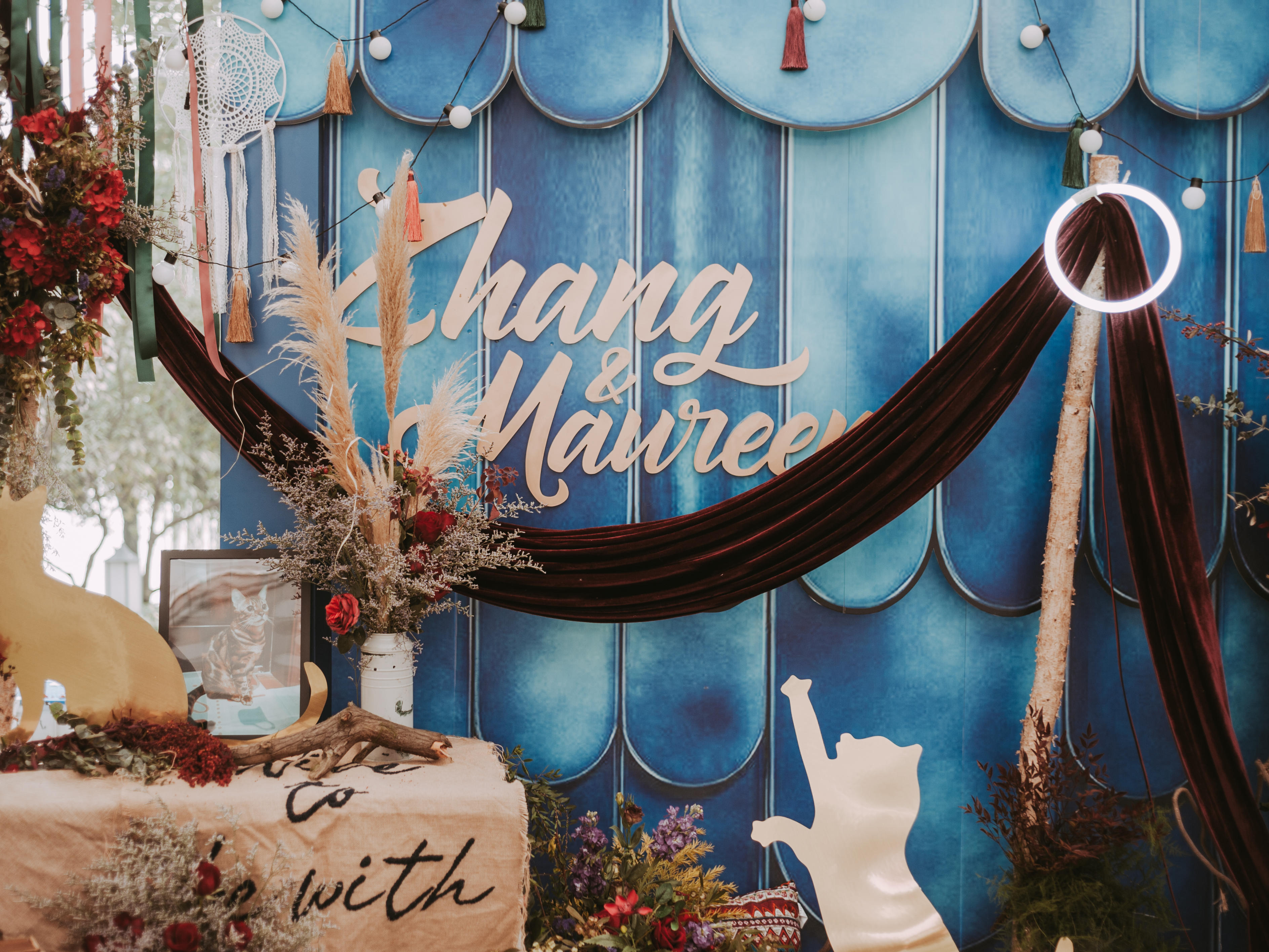 猫咪、复古蓝，一场精致的美式庄园婚礼