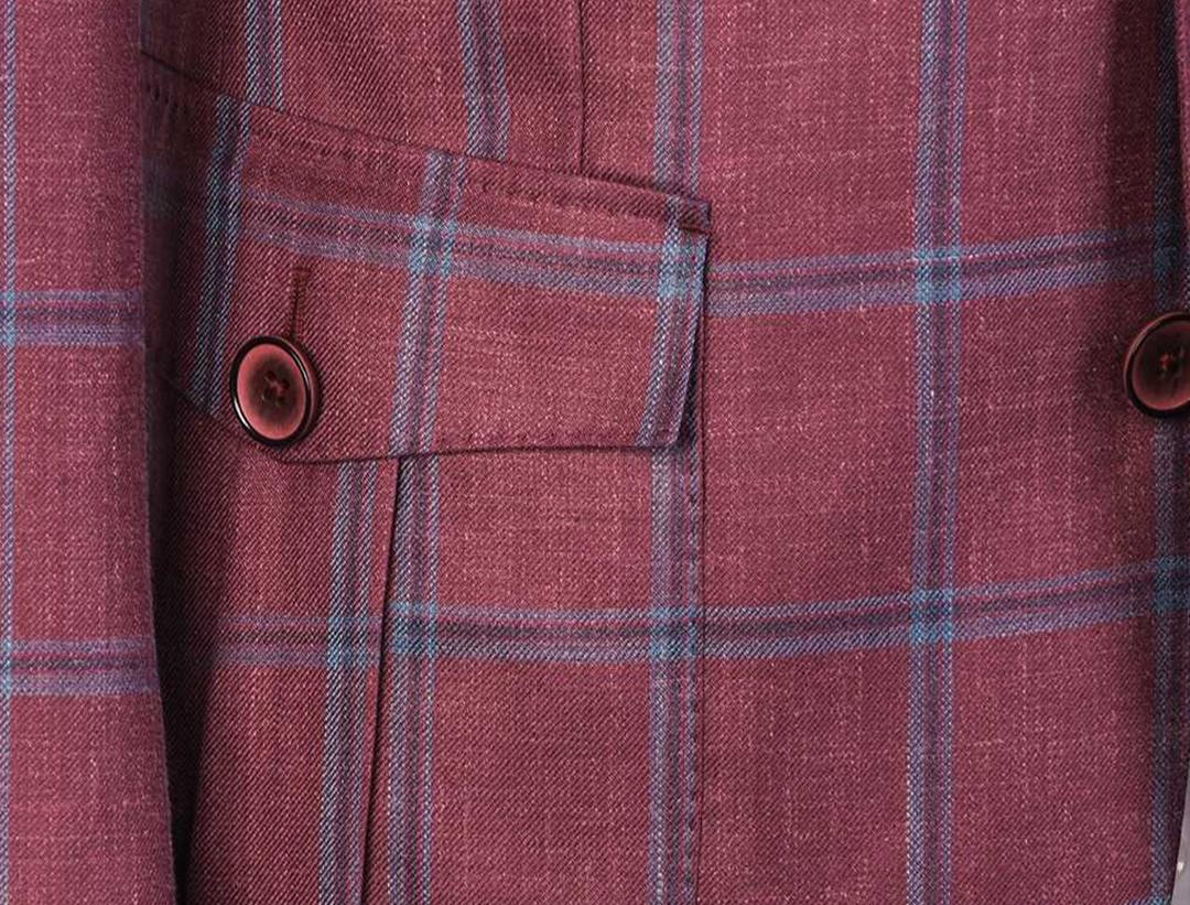 [伽品绅士]红色格纹西装套装五件套