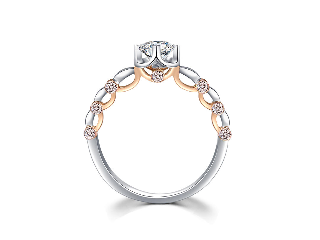 18K金双色钻石首饰结婚钻戒情人节礼物求婚金戒指