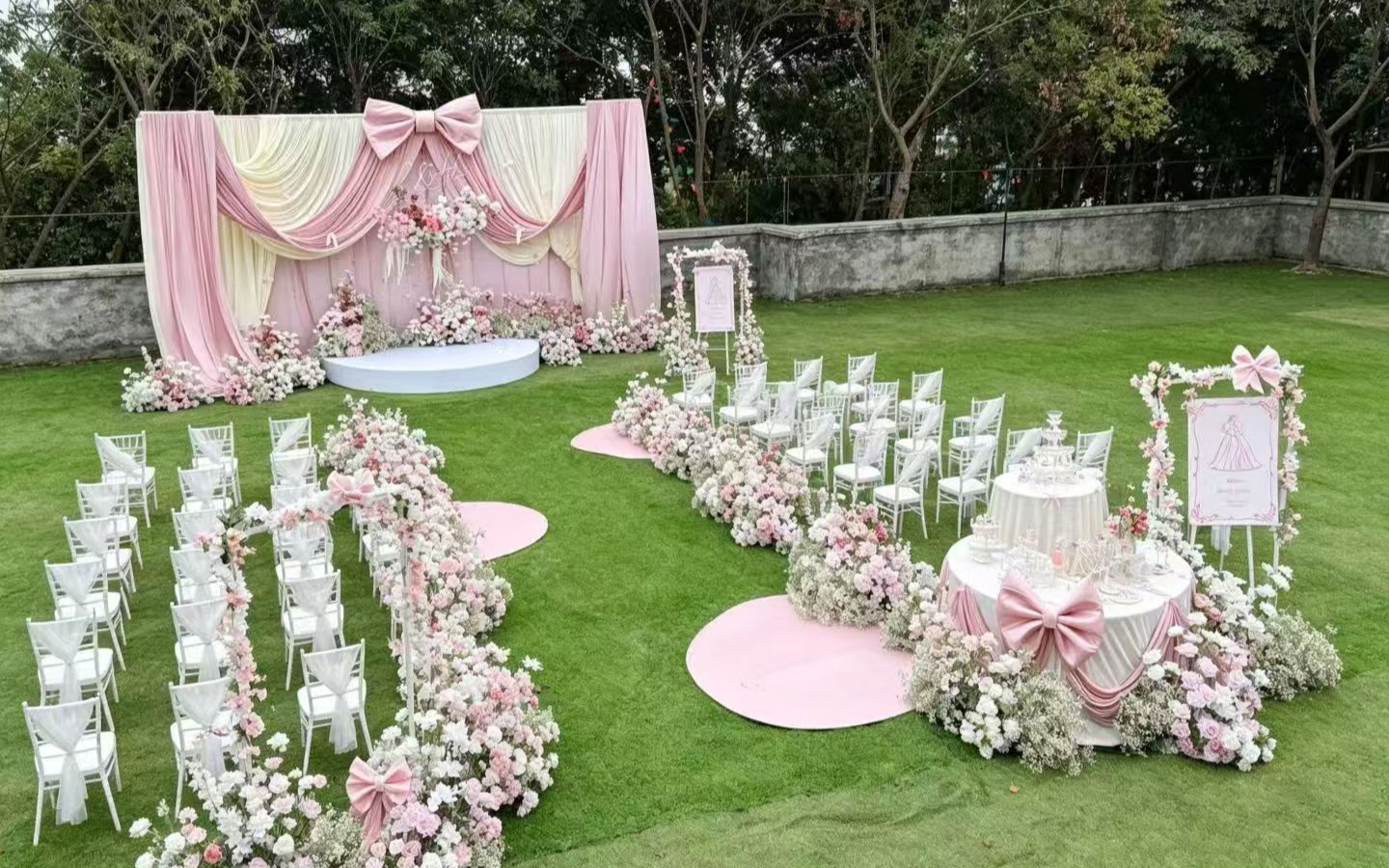 户外粉色草坪婚礼