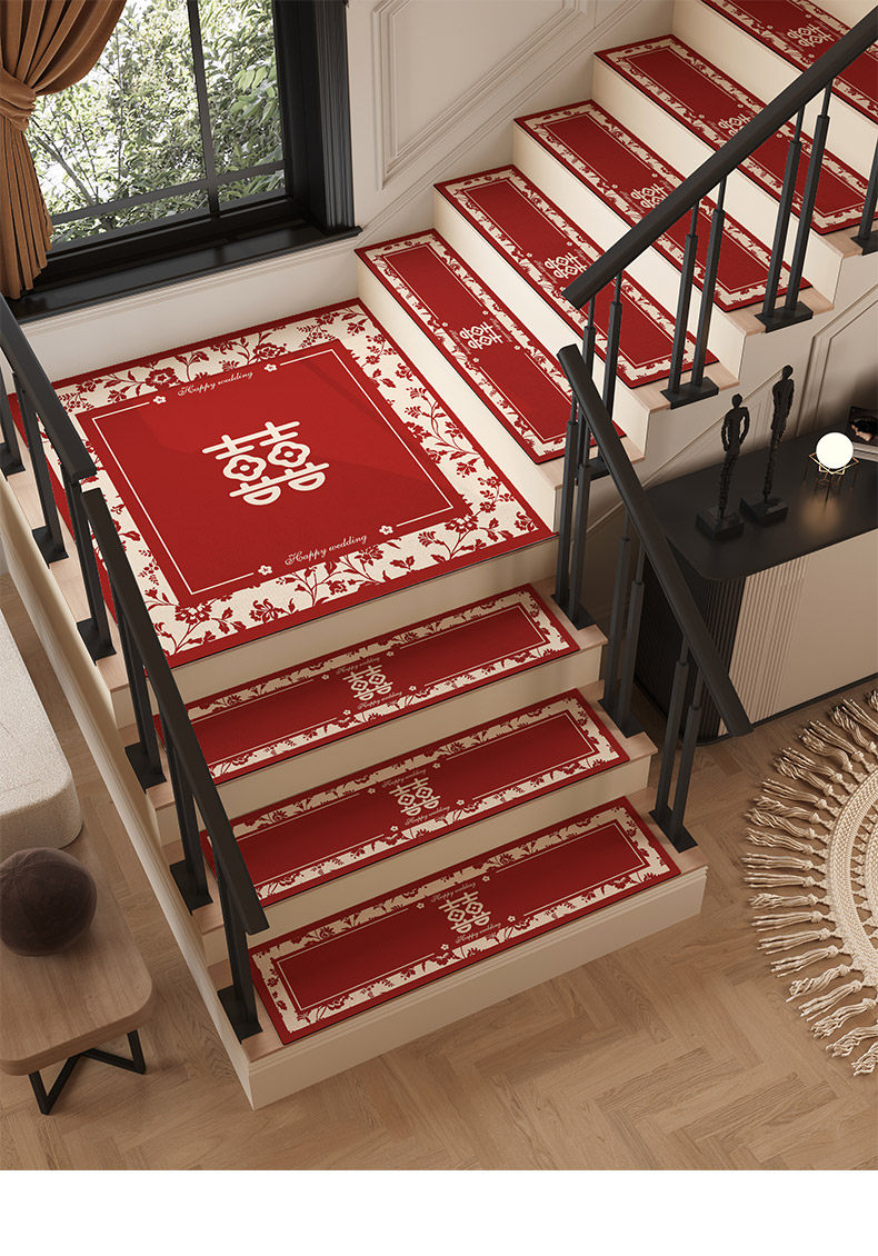 楼梯地垫结婚踏步垫婚房红地毯家用防滑台阶专用