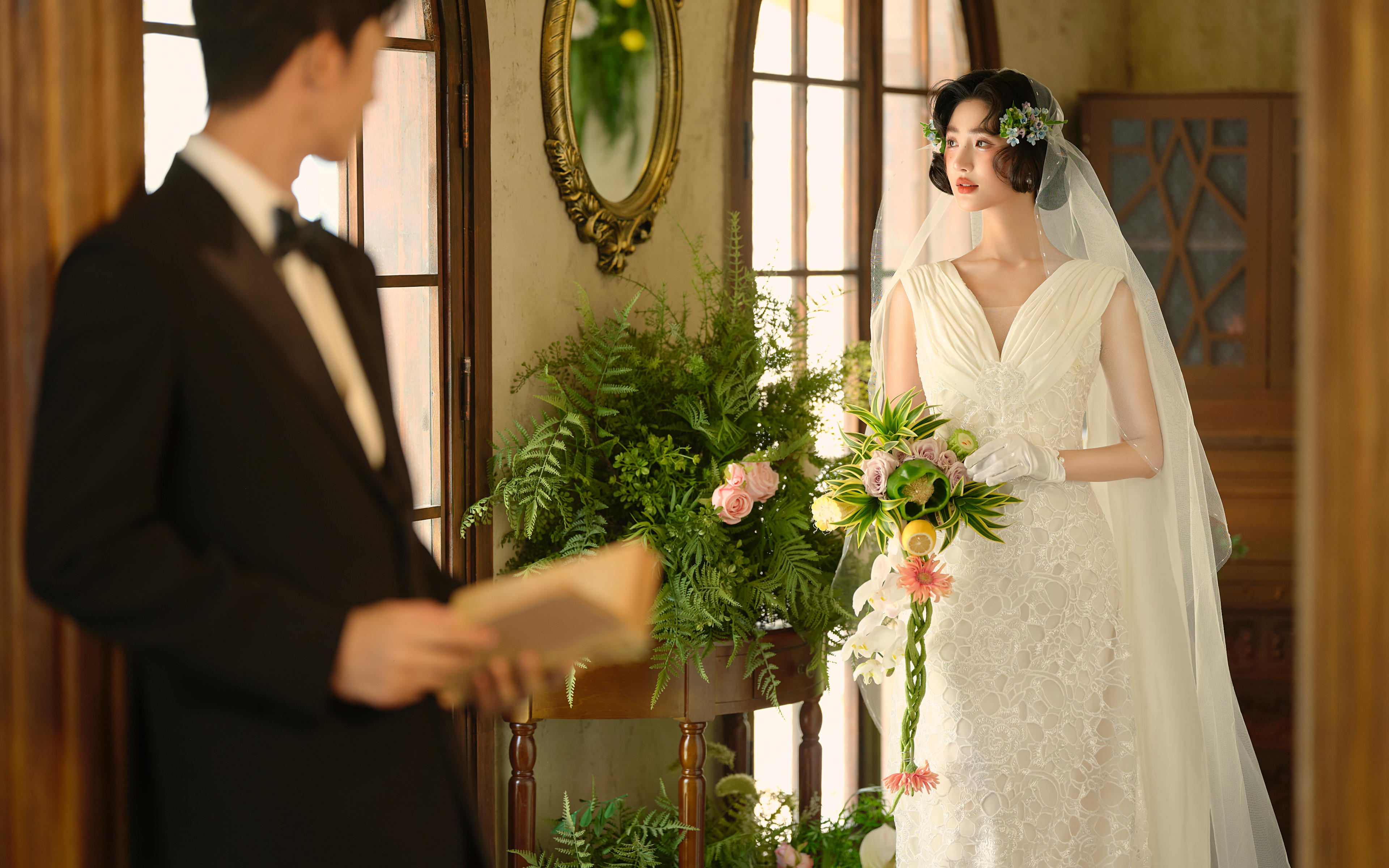法式复古婚纱照💐光影里的婚纱照美成莫奈油画
