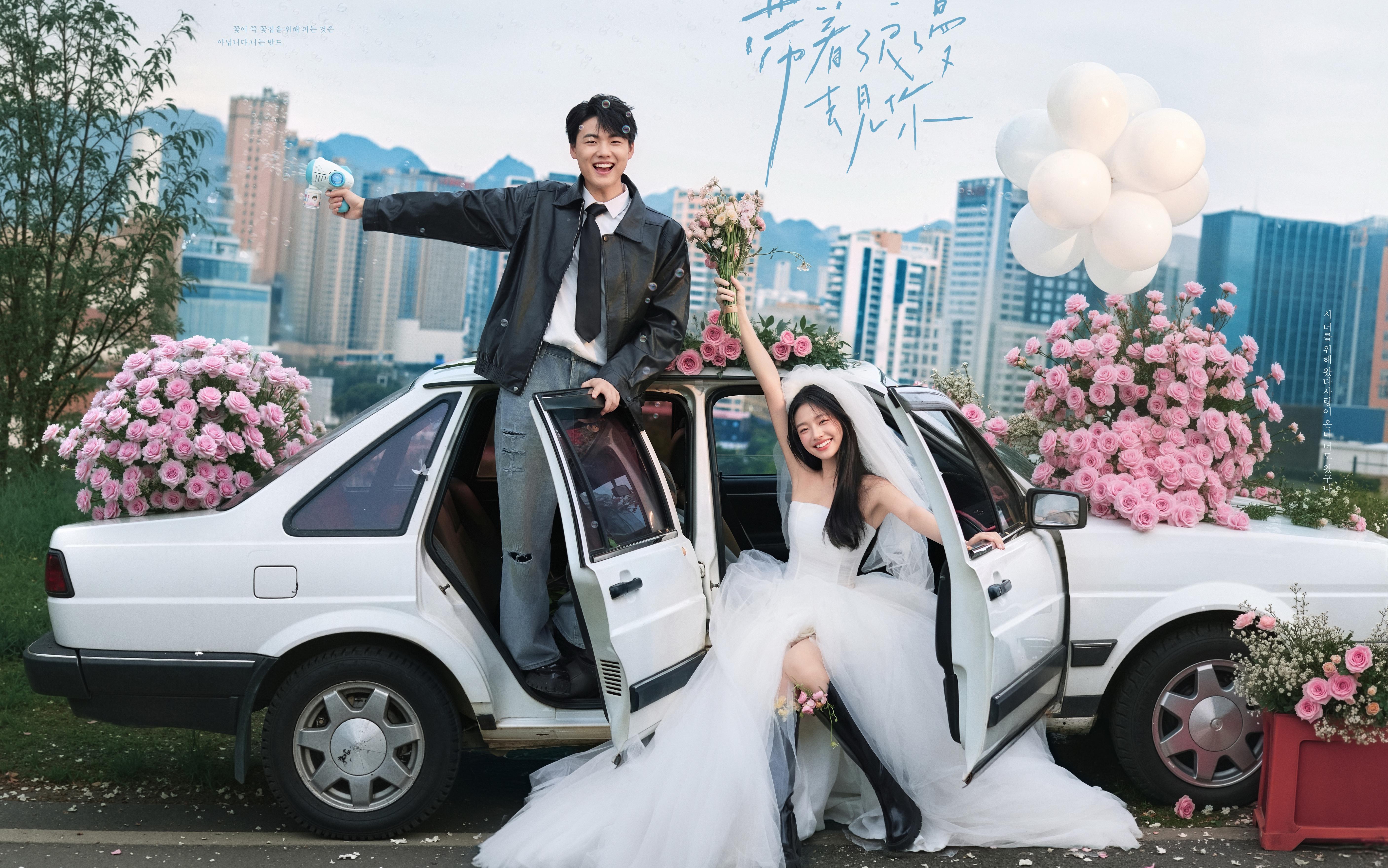 自带生命力与自由感的公路街拍婚纱照风格