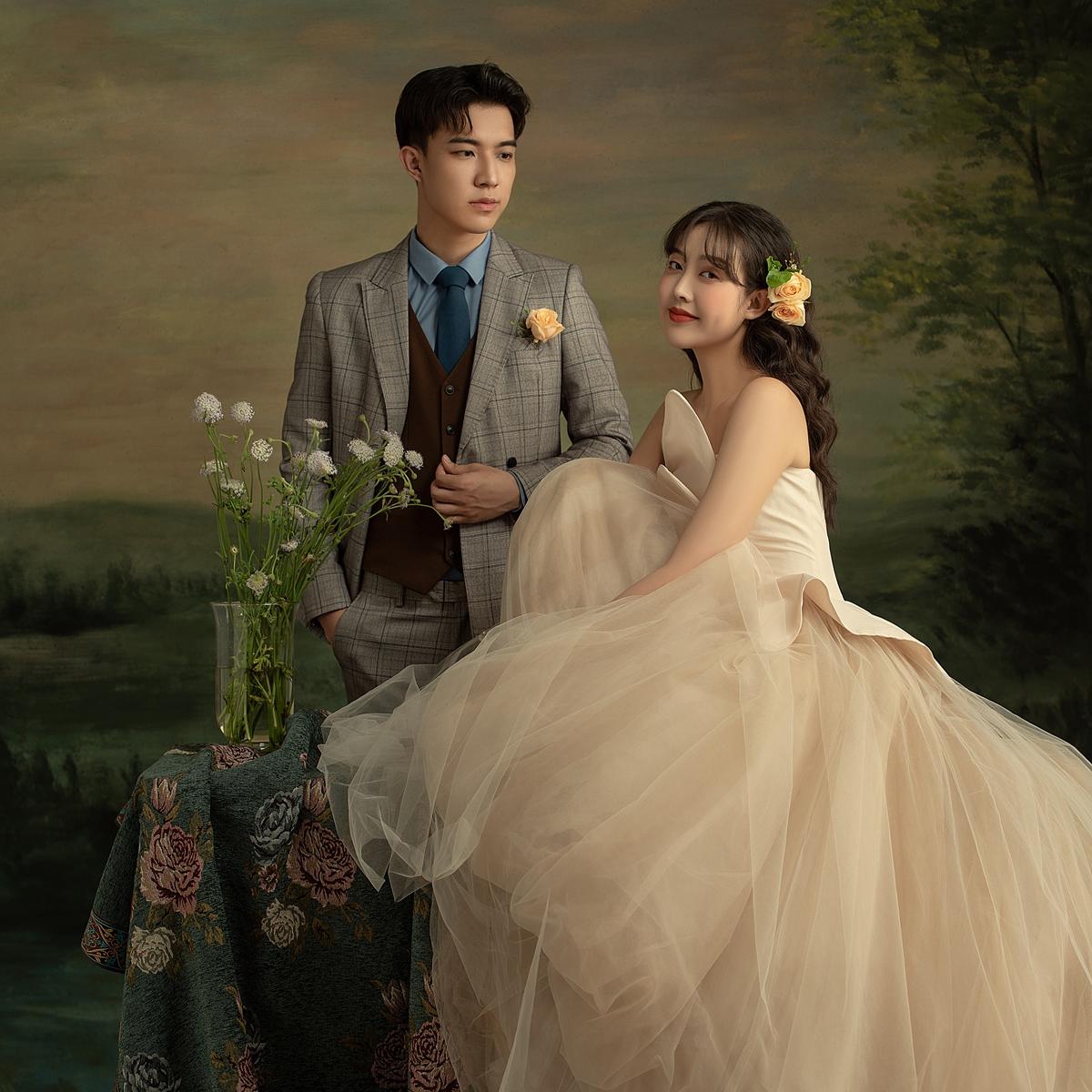 姐妹们少女复古风油画婚纱照|一眼必心动吖