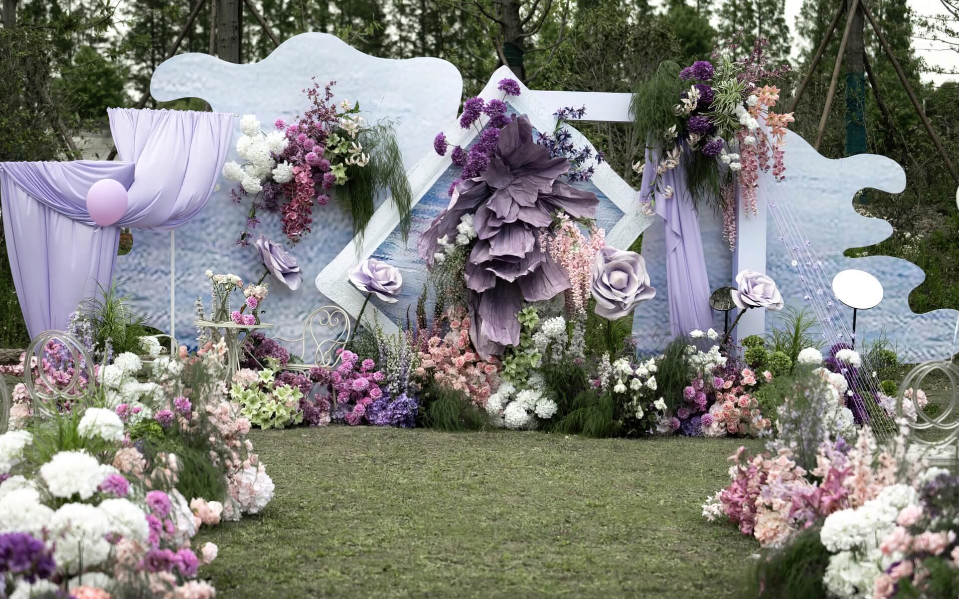 【美卡婚礼】户外庭院——紫色系草坪油画风婚礼