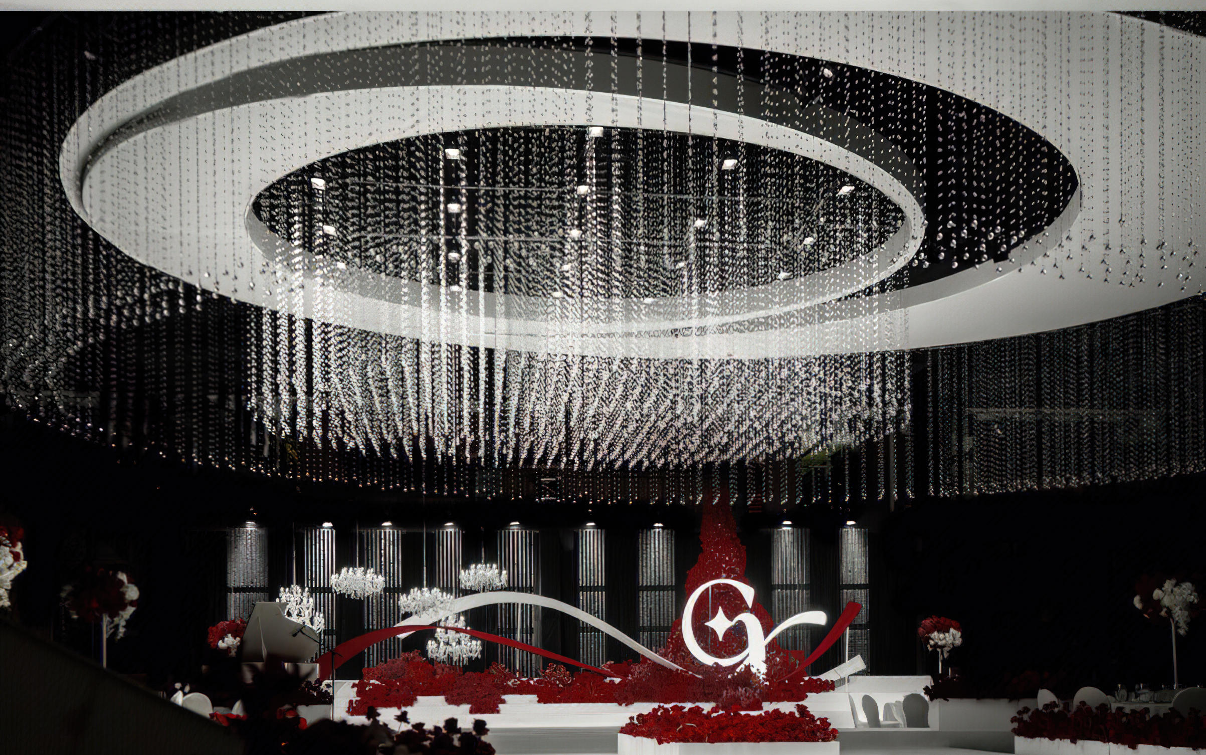 水晶吊頂輕奢婚禮效果