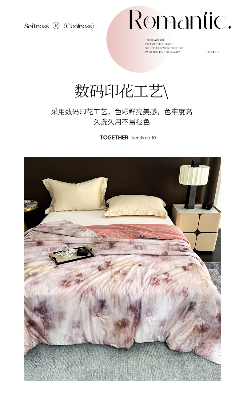 2025新款仿色织提花轻奢风超柔水洗棉数码印花夏凉被