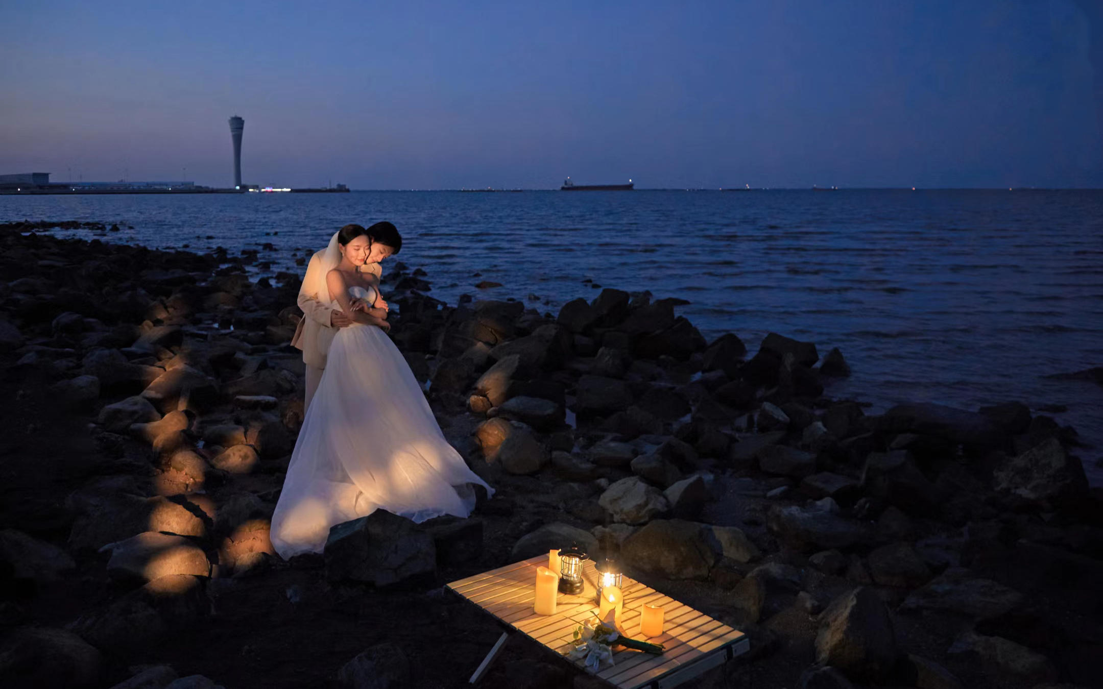 海边夜景婚纱照🎆暮色下的浪漫与心动