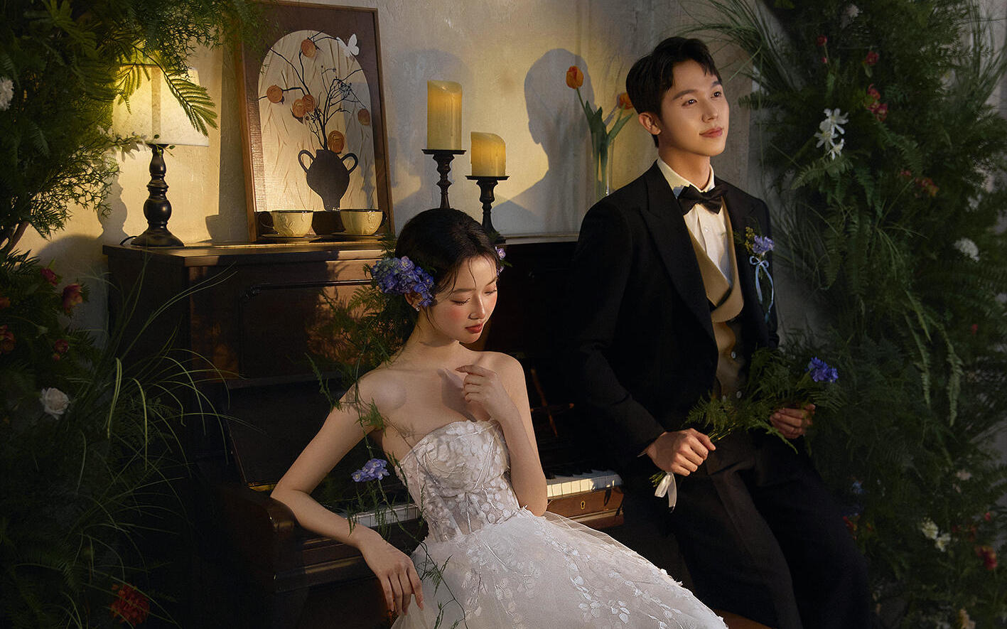 美晕噜~被蝴蝶头纱包围的复古婚纱照