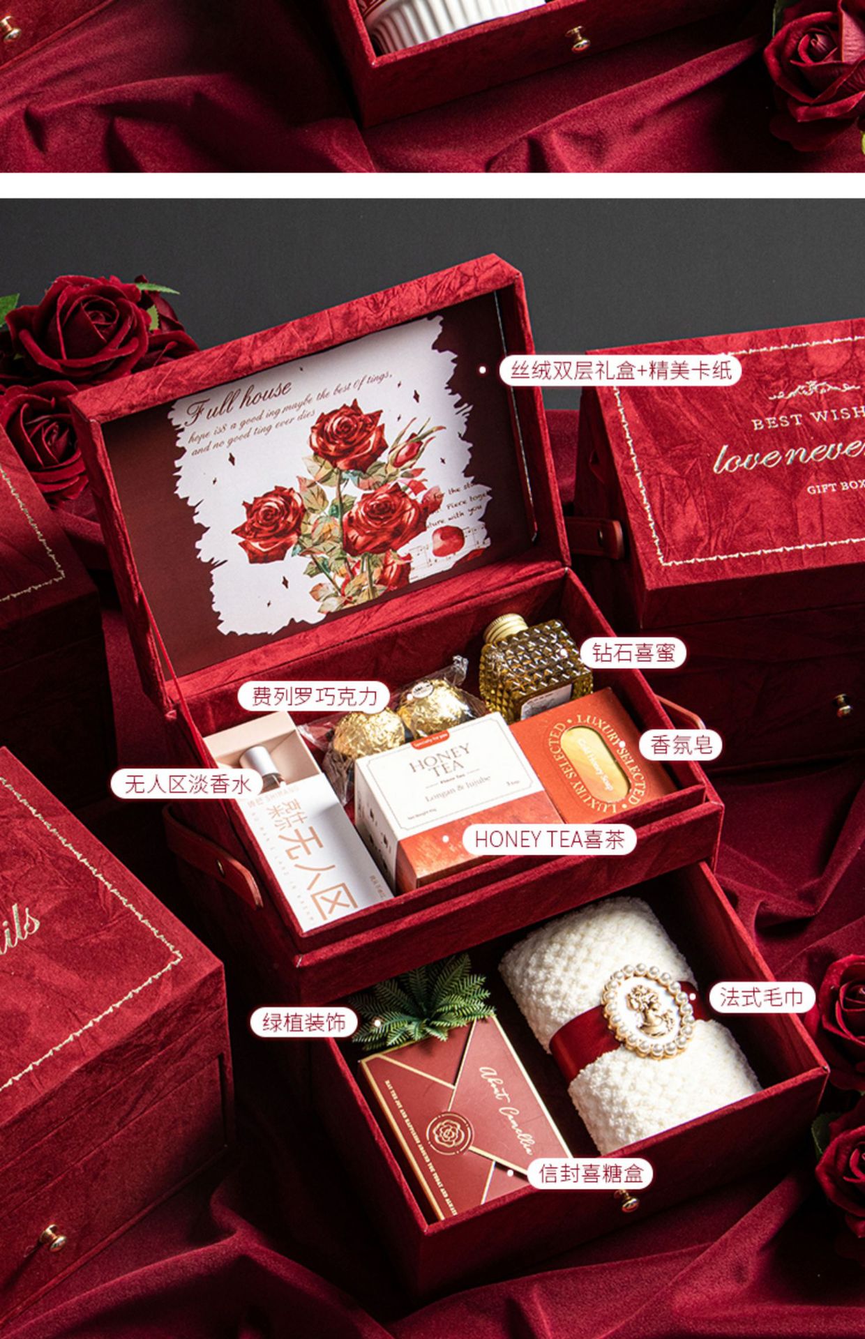 絲絨雙層伴手禮 結(jié)婚化妝鏡送閨蜜小眾實(shí)用姐妹團(tuán)雙層手提禮盒