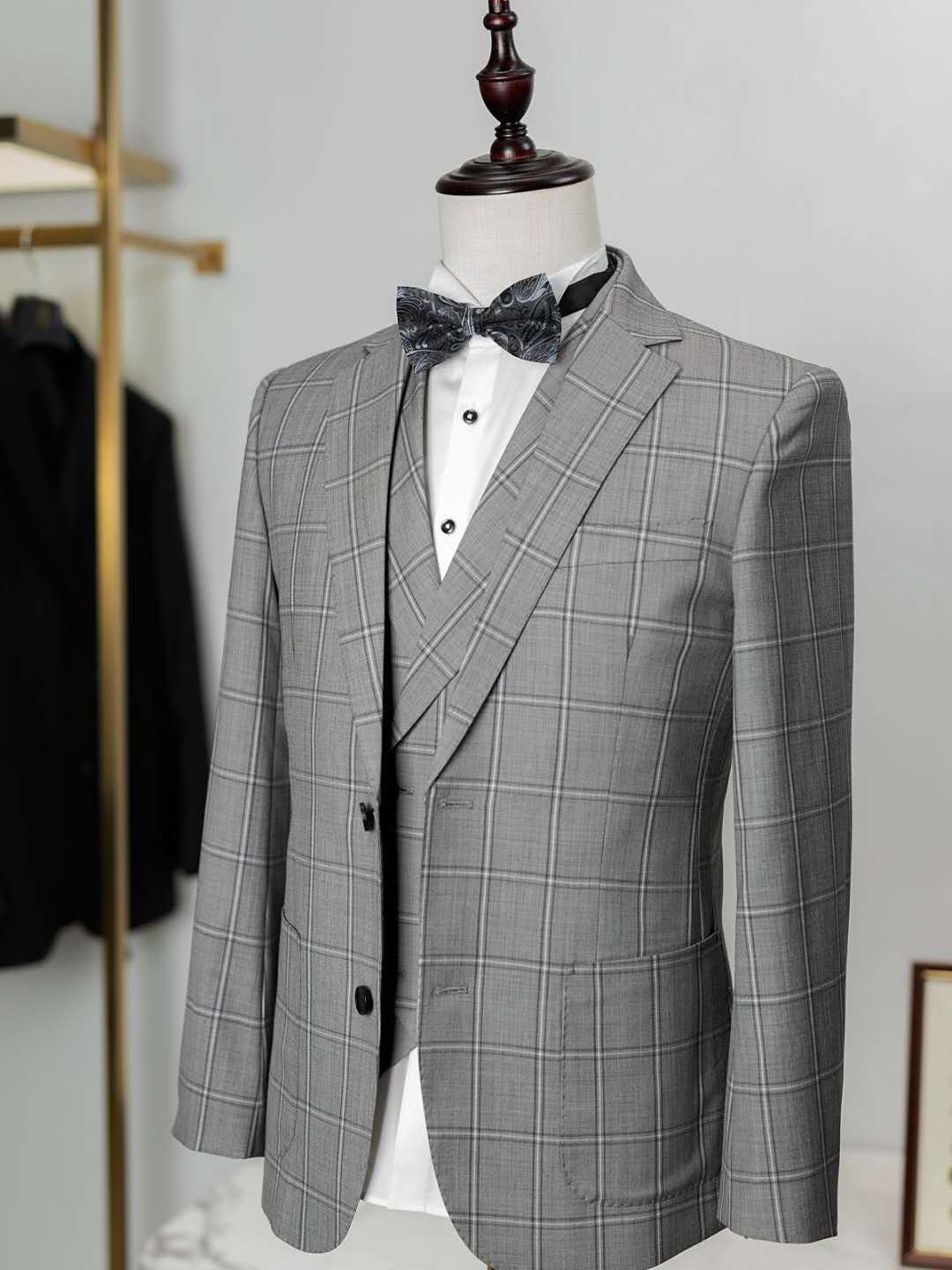 HUNTSMAN灰紫色大窗格西服