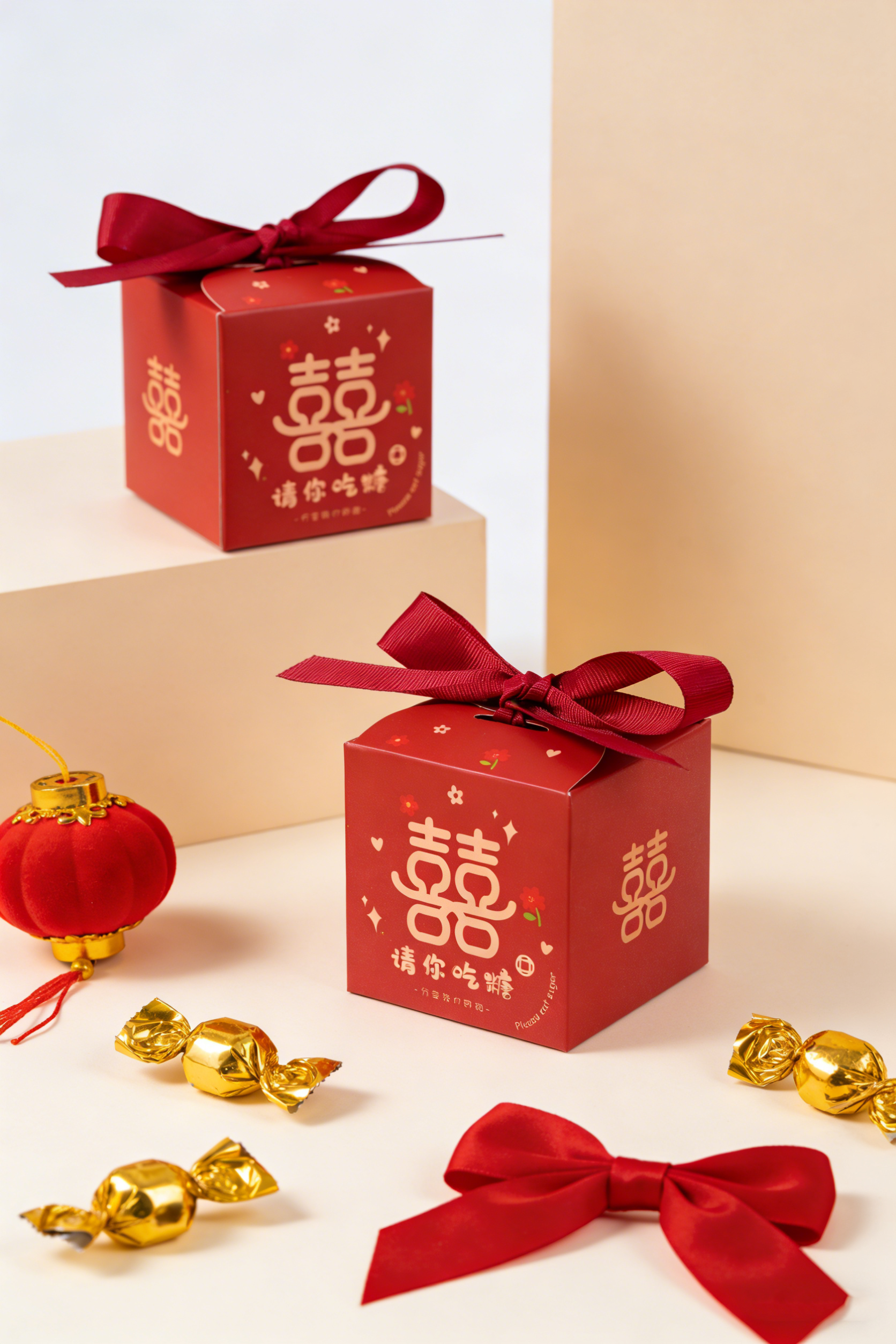 50个喜糖盒请你吃糖可爱卡通中式方形