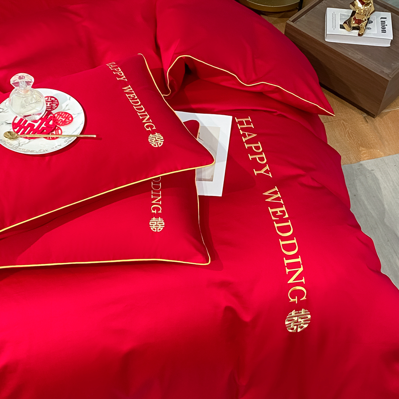 婚慶四件套新中式磨毛刺繡965587（床單+被套+2個枕套）