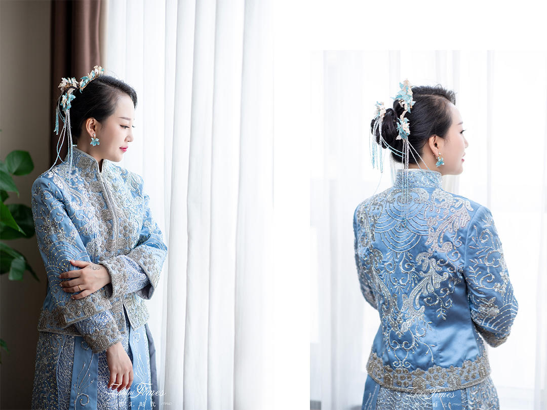 【泡芙婚纱】蓝色重工刺绣钉珠马来袍单品租赁