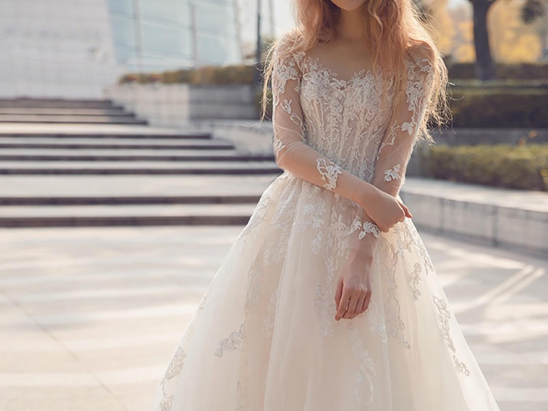 长沙天鹅婚纱礼服 欧美长袖甜美一字肩 定制轻婚纱