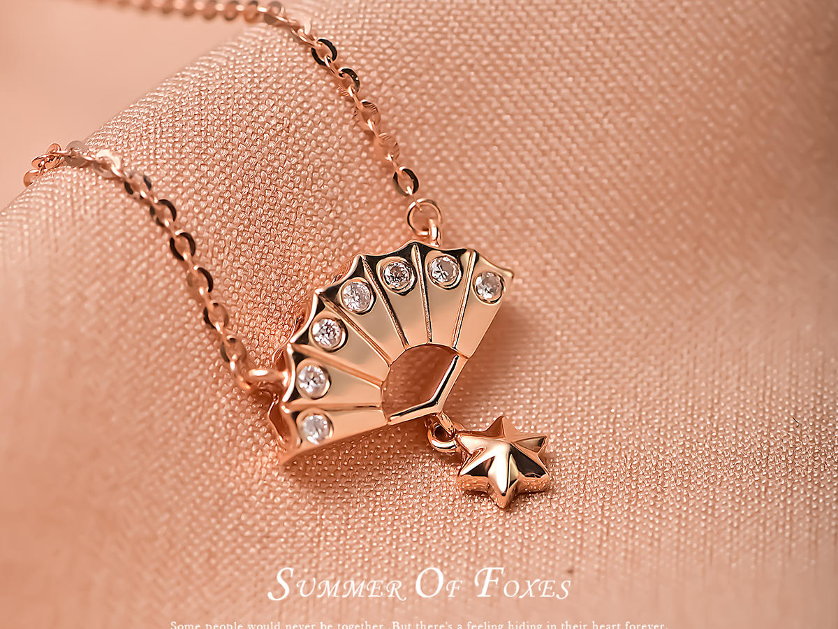 狐狸的夏天「扇面18K金锁骨链|生日礼物