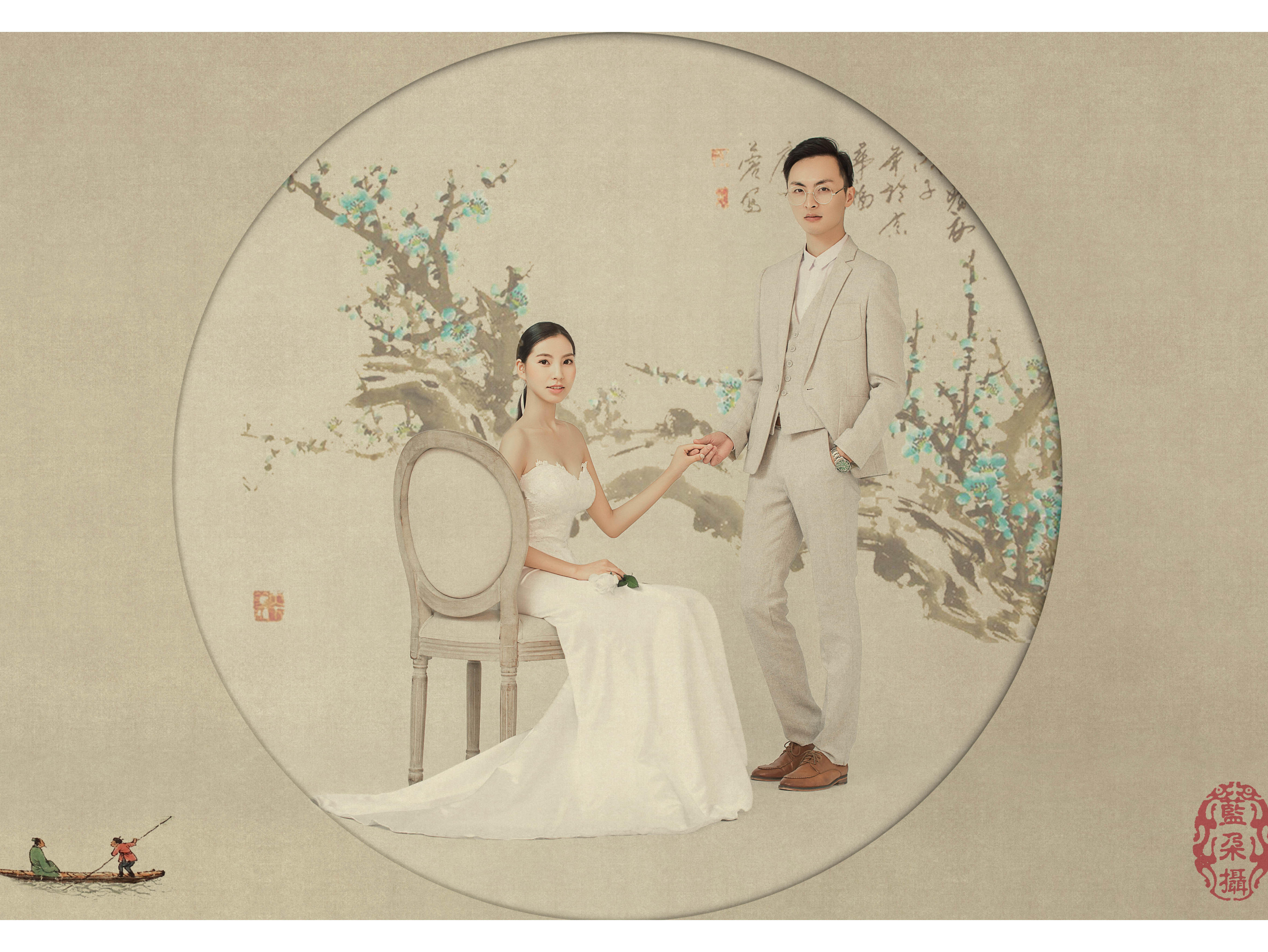 工笔画婚纱照图片_工笔画旗袍婚纱照(3)