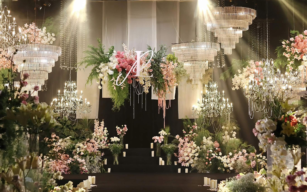 白粉綠色清新漂紗水晶婚禮