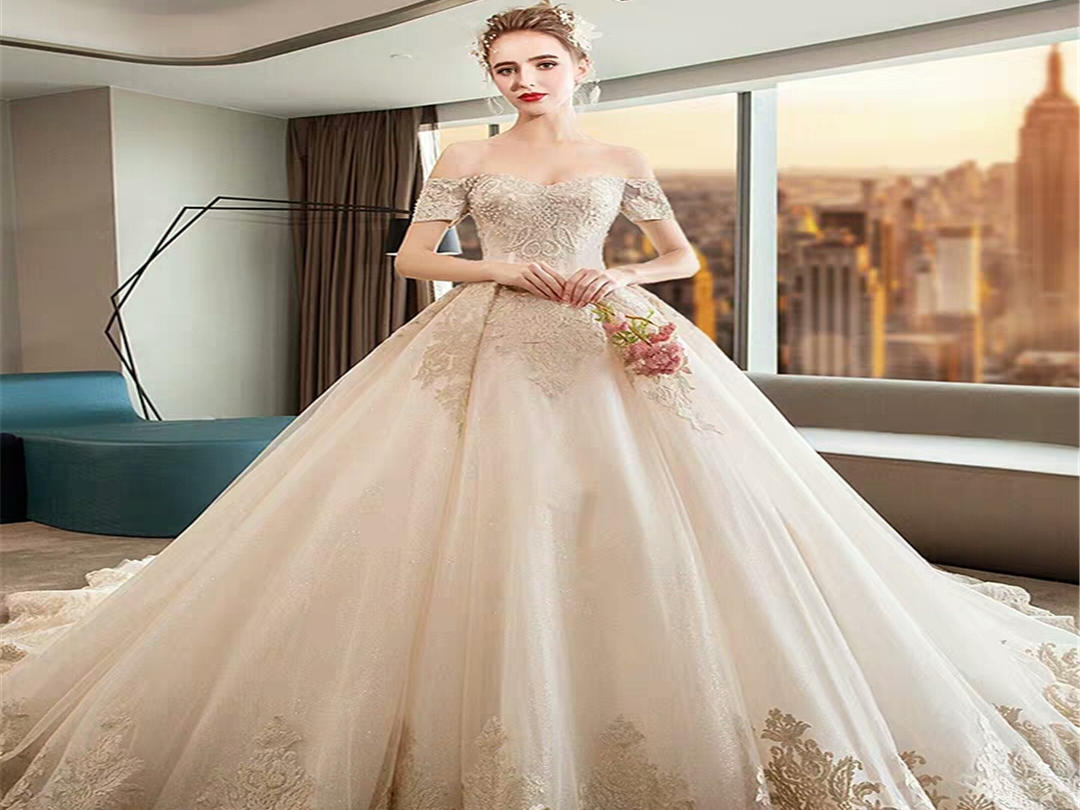 【阿兰婚纱馆】特价新款奢华香槟色婚纱