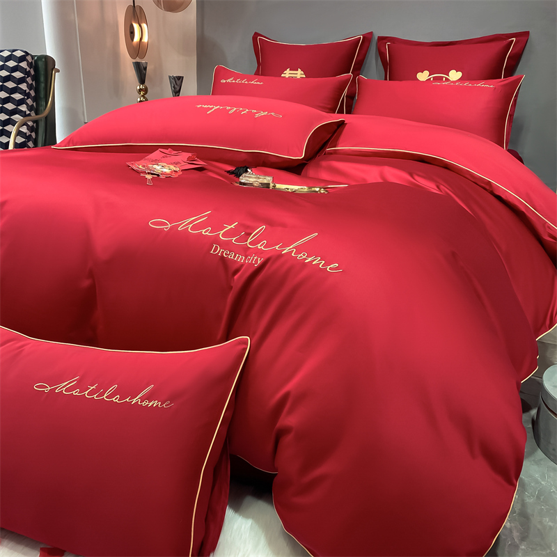 新款水洗磨毛刺繡四件套婚慶系列959611（床單+被套+2個(gè)枕套））