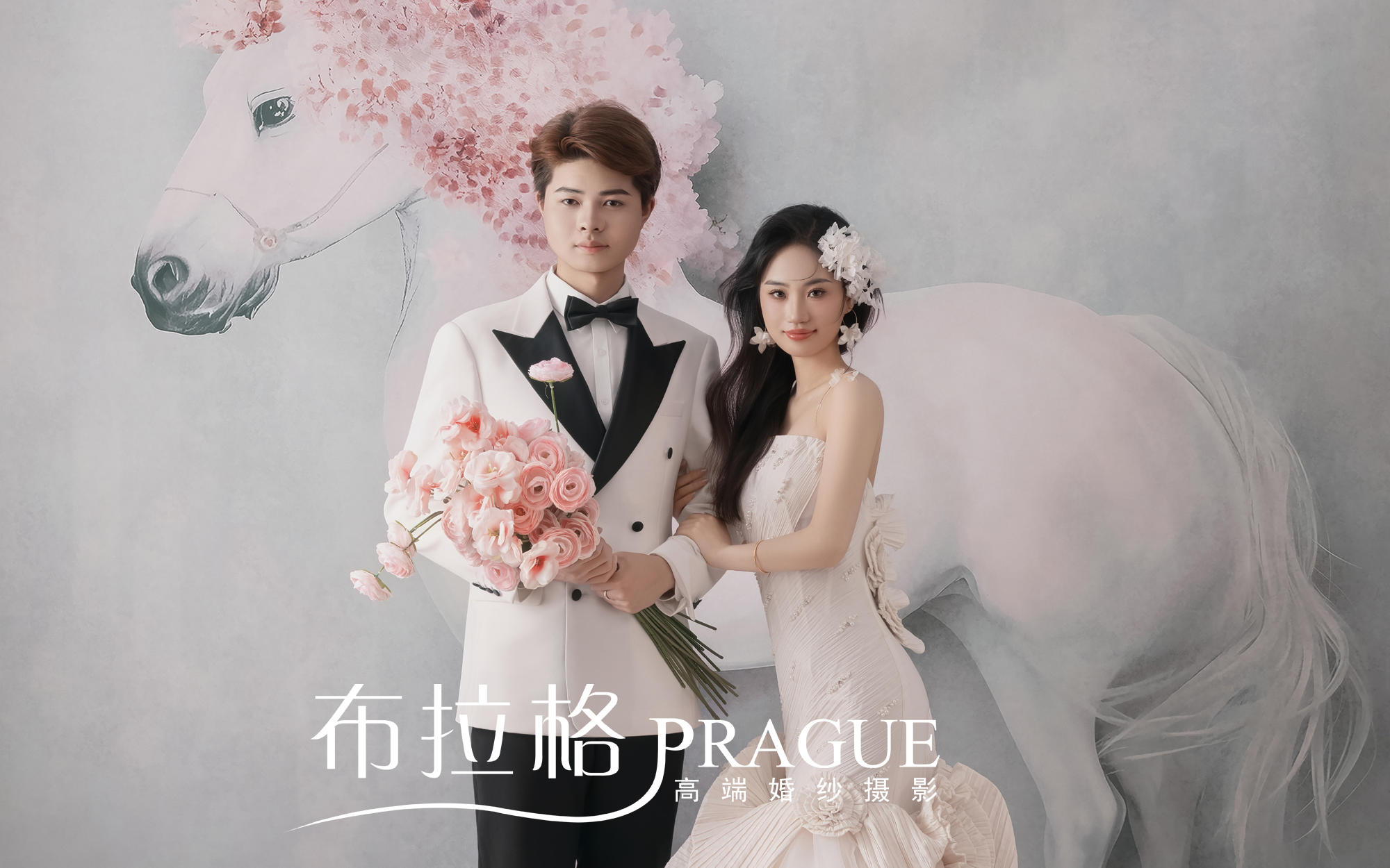 没想到！油画和白马结合的婚纱照能这么高级